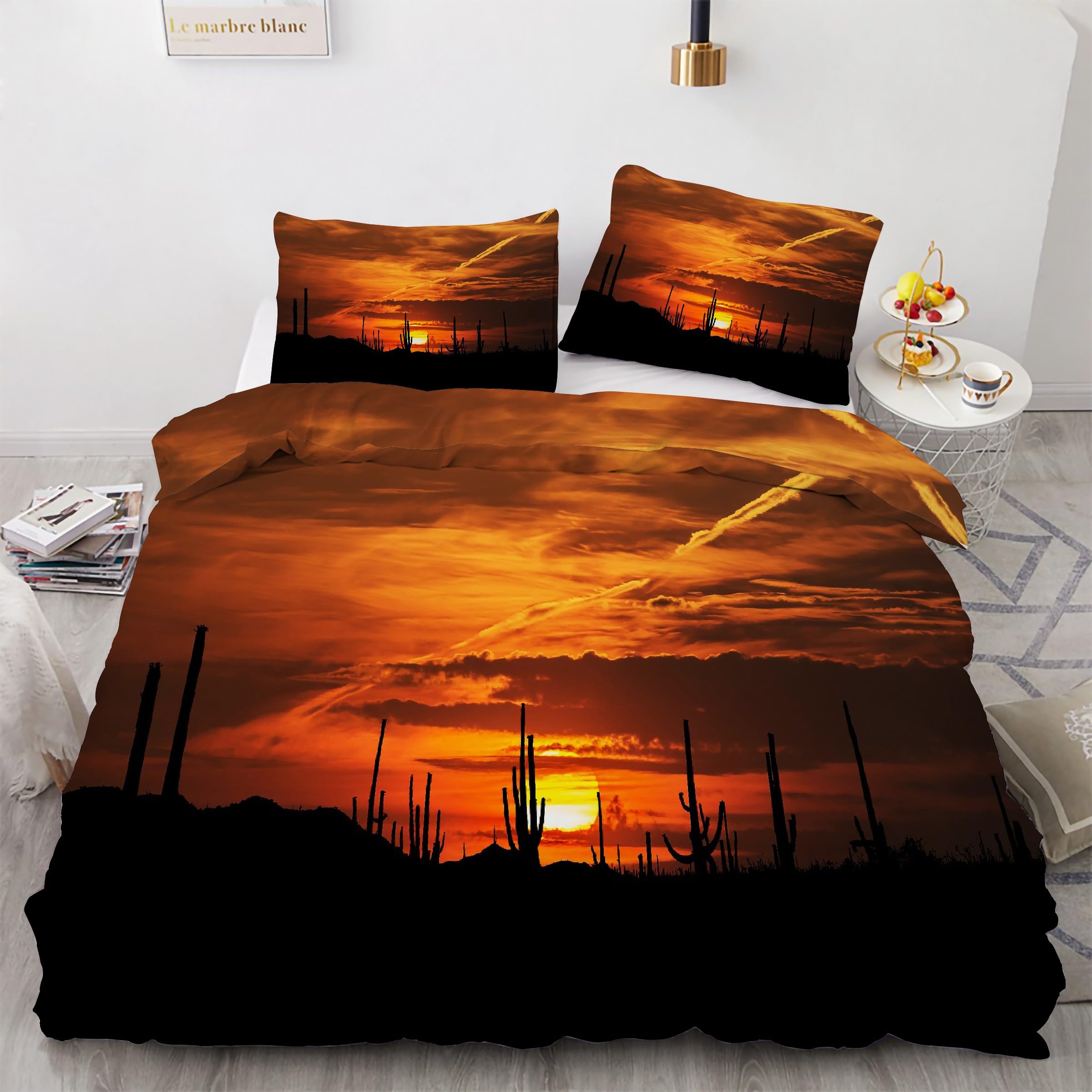Parure de Lit Coucher de Soleil et Housse de Couette 200x200 en Microfibre