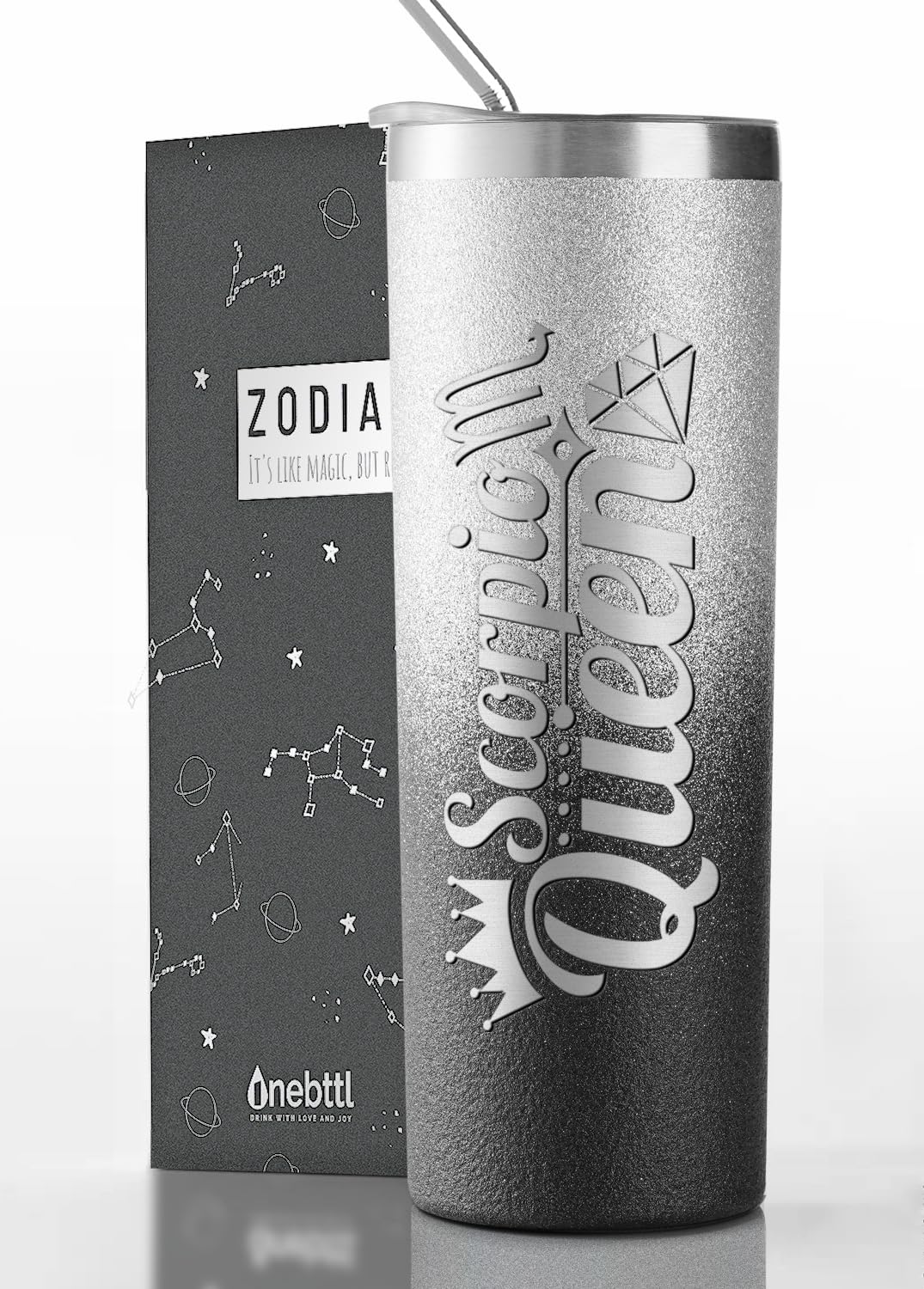 Onebttl Zodiac Gifts for Women, Best Friend Birthday Gifts for Her, 20oz Stainless Steel Tumbler, Engraved Logo Black and Silver, Scorpio