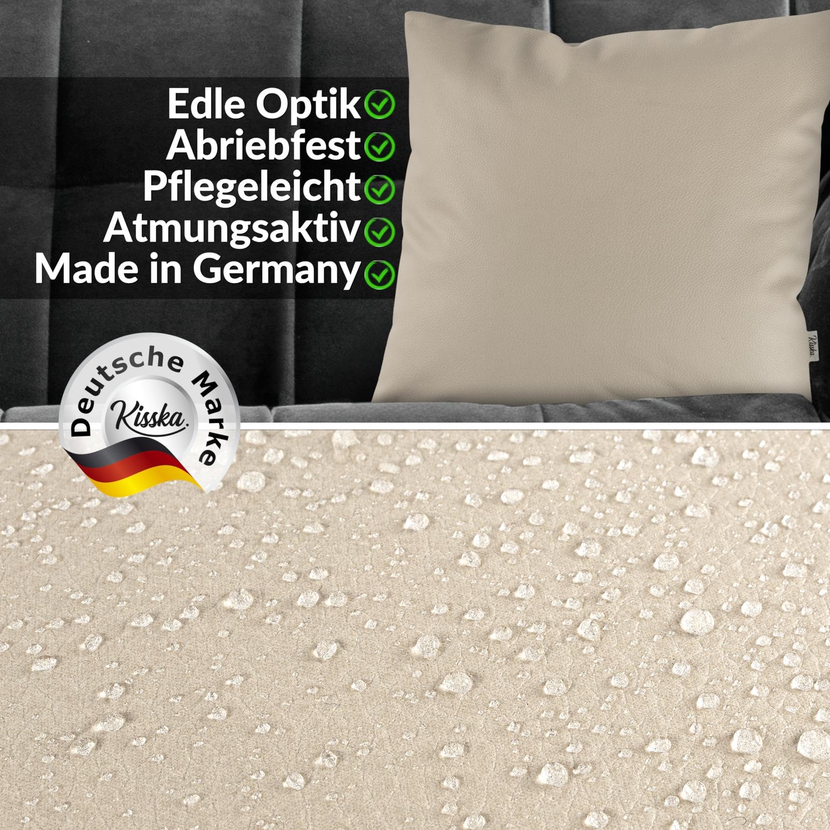 Kissenbezug Kunstleder Dekokissen Sofakissen Leder-Kissenbezüge Kissenhülle Kissen KUMO Beige 40x40cm ohne Füllung