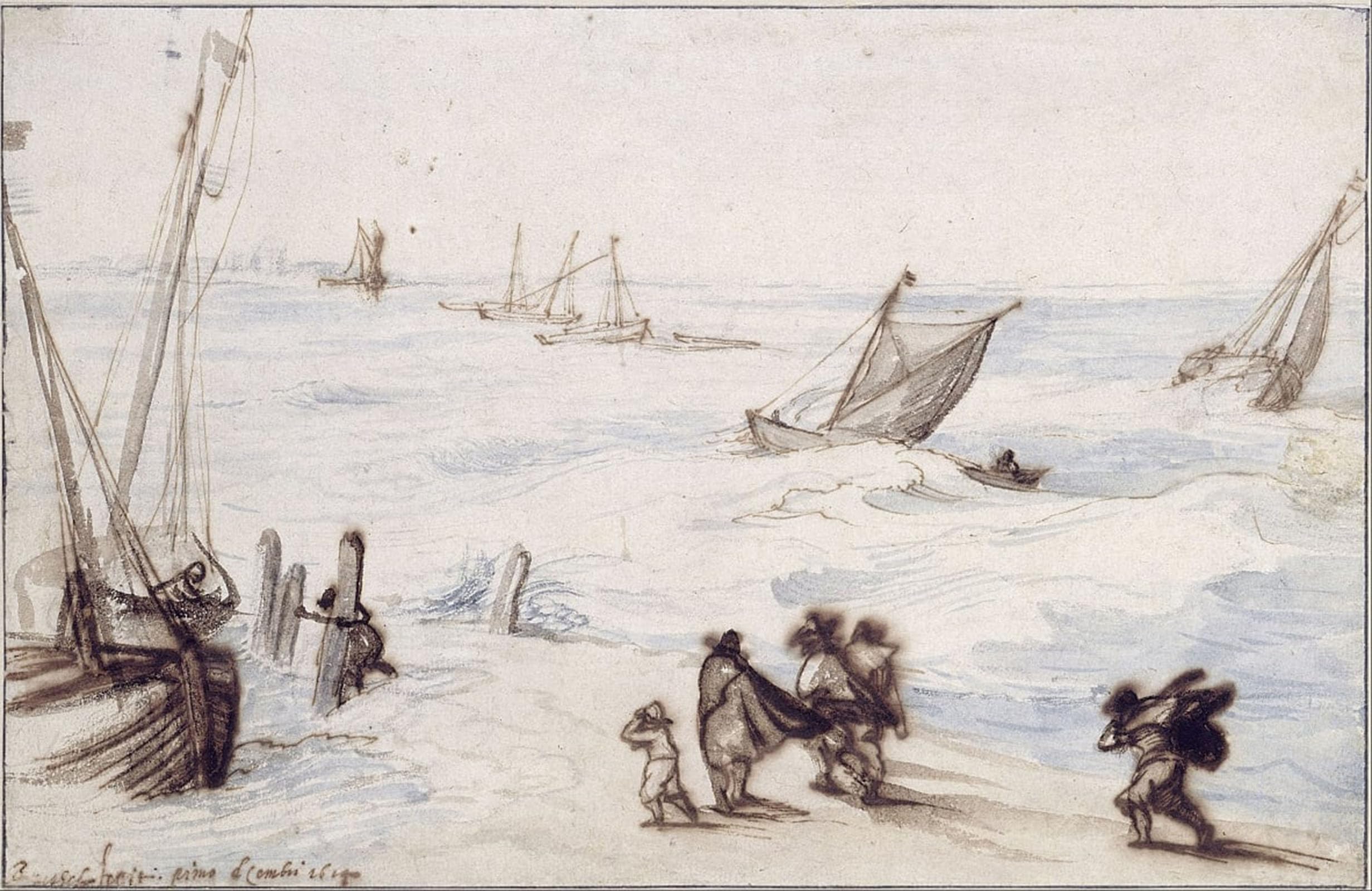 POSTERIIk Vintage Art Print Images Pictures Print Beach with Sailboats and Stormy Sea by Jan the Elder Brueghel Modern Colour Posters for Office Home Decor 60x90cm