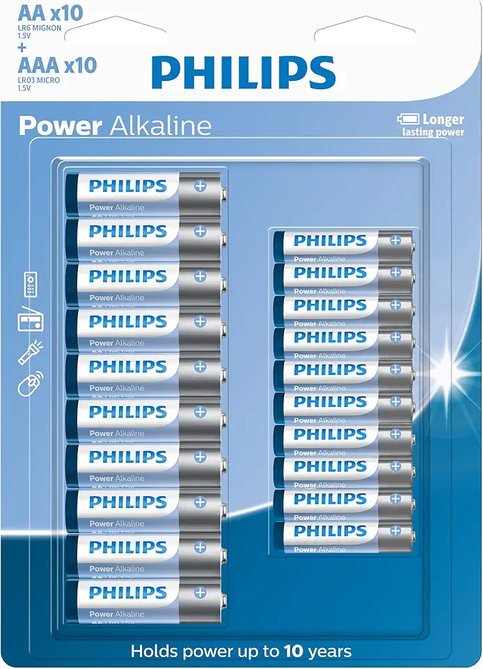PHILIPS Pilha alcalina do tipo AA e AAA C/10 AA E 10-AAA, Branco, azul e cinza, padrão, LR036P20BP/59