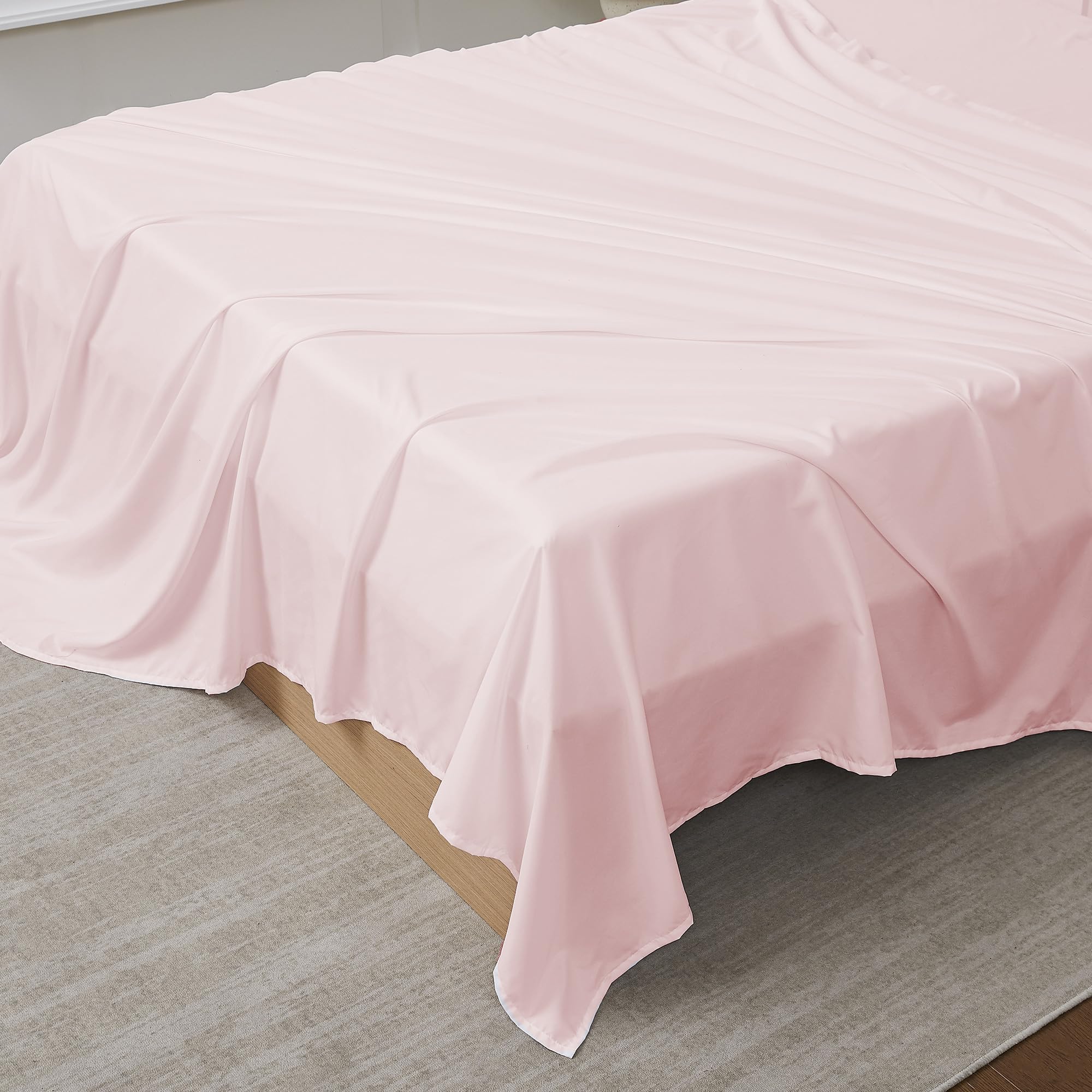 King Size Flat Sheet Only - Ultra Soft & Breathable Brushed Microfiber Top Sheet Only for King Size Beds, Pale Pink