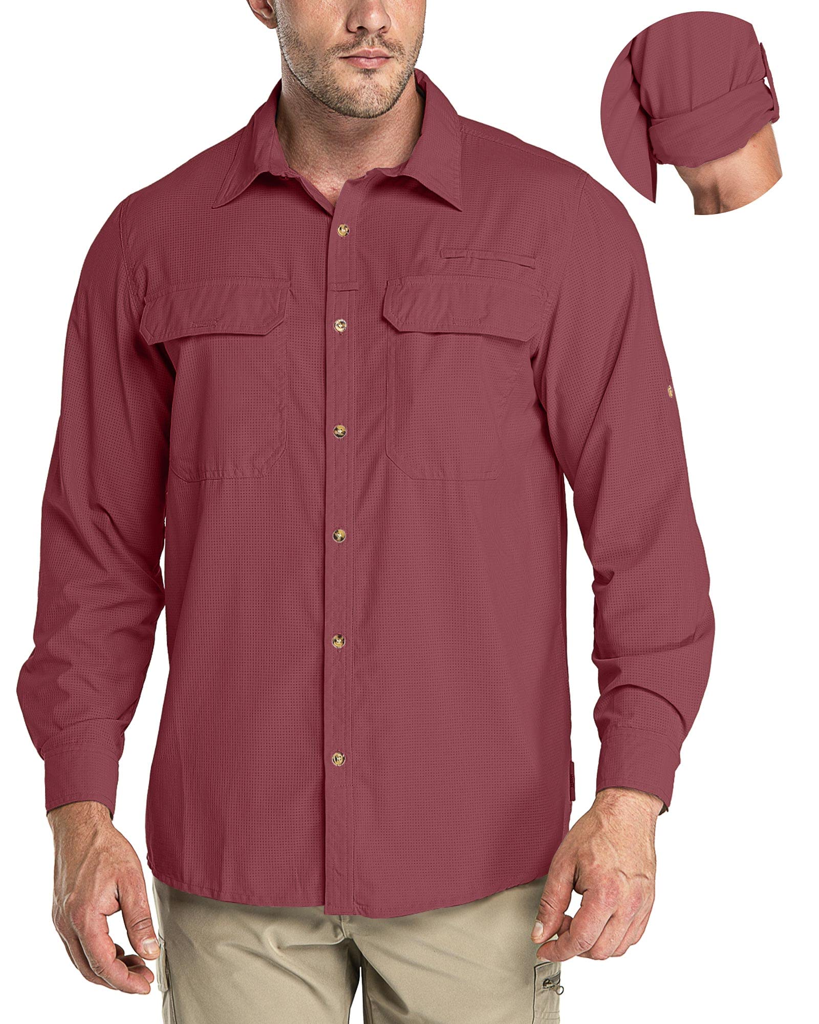 33,000ft Men's Long Sleeve Sun Protection Shirt UPF 50+ UV Quick Dry Cooling Fishing Shirts for Travel Safari Camping Hiking