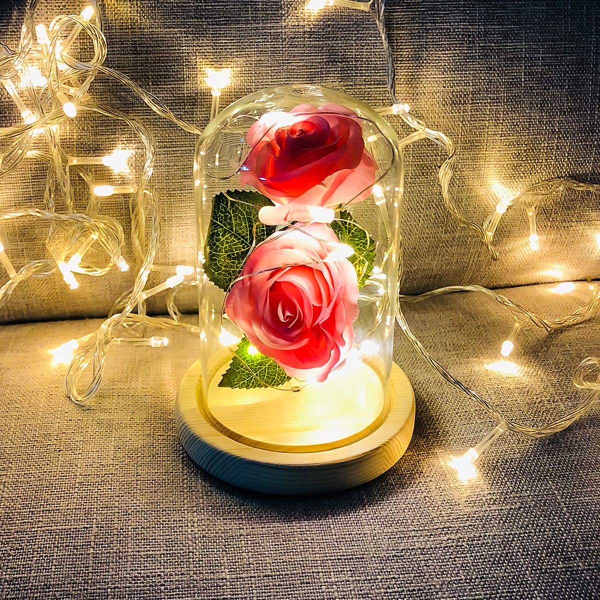 Rosa Eterna Con Luci LED In Cupola Di Vetro - Regalo Romantico Per San Valentino, Donna, Mamma - Foto 9