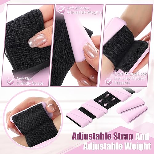 Miniatura 3 de Vinsot Juego de 4 pesas de muñeca para mujer (4 libras) de silicona ajustable para yoga, pilates, gimnasio, entrenamiento, correr, caminar,