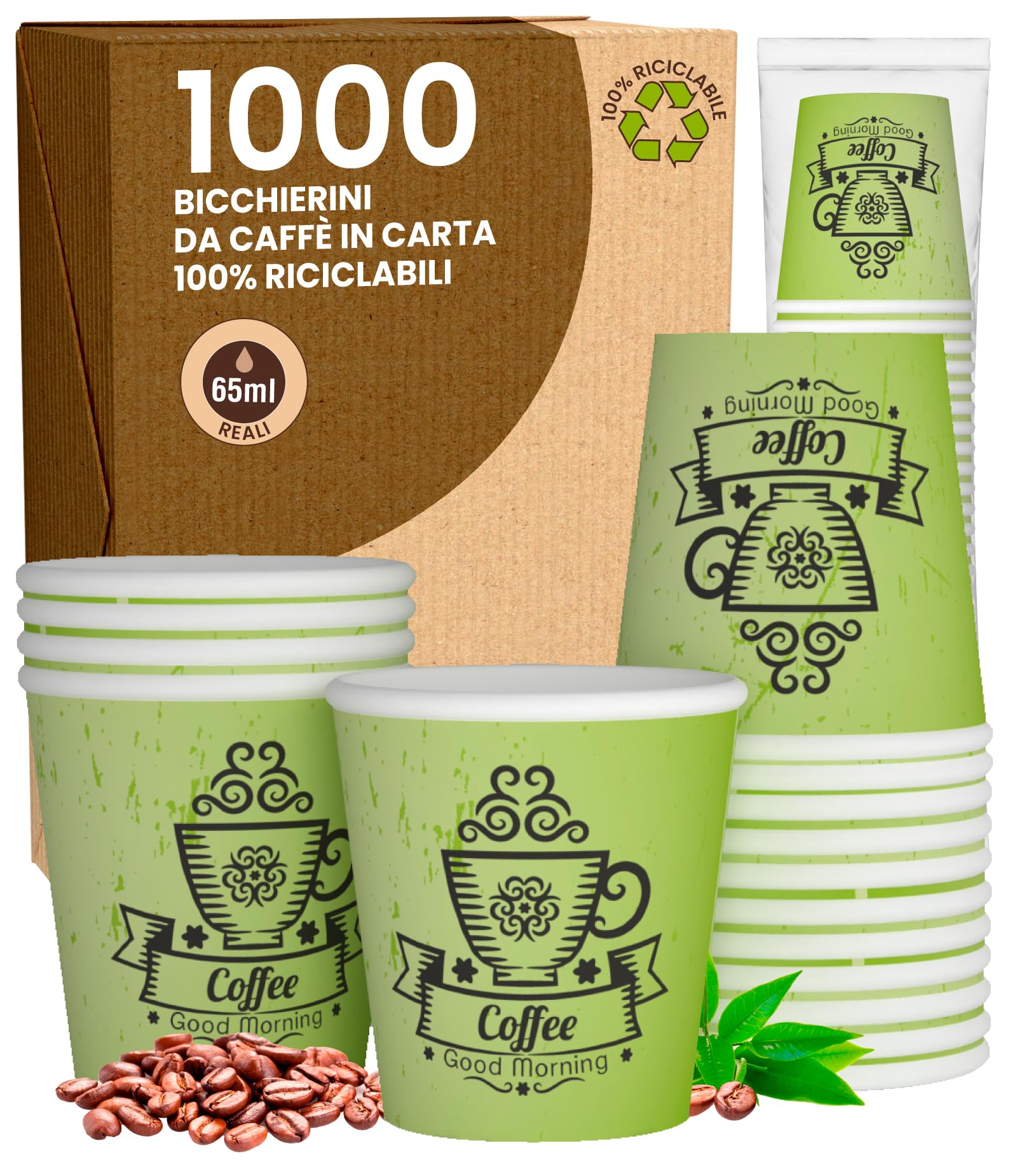 1000 Bicchierini Di Carta Per Caffè - 65ml, Ecologici E Biodegradabili, Colore Marrone - Foto 6