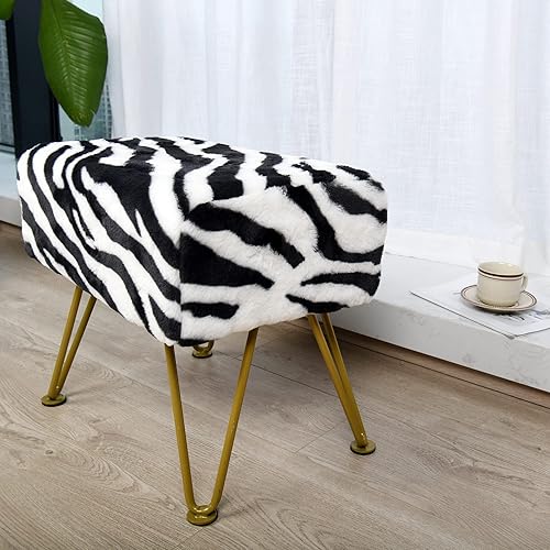 Miniatura 83 de Banco otomano rectangular largo de vaca de piel sintética para entrada, reposapiés suave y peludo, 46 x 16 x 17 pulgadas, banco de asiento