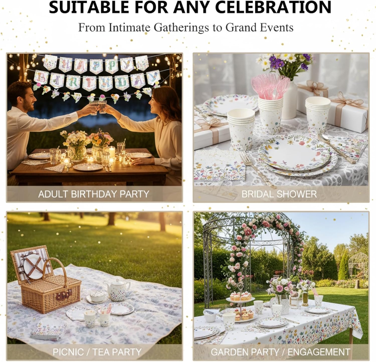 454PCS Wildflower Birthday Decorations Set, Floral Party Supplies with Plates, Napkins, Cups, Cutlery, Straws, Tablecloths, Banners for Tea Party Decorations, Serve 50 - Image 7
