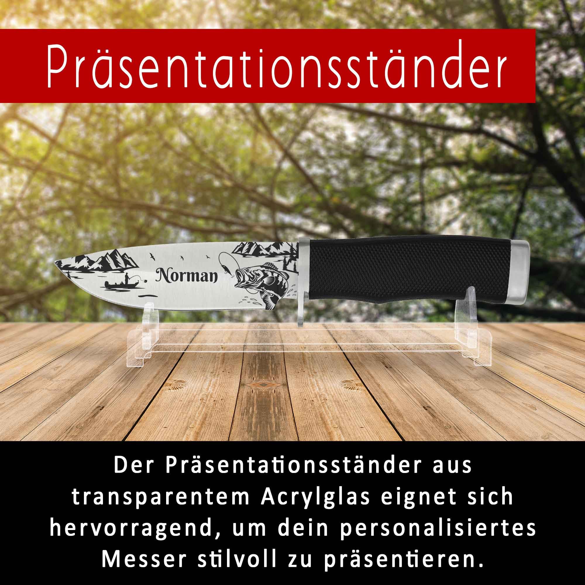 ADAM WILD Angelmesser mit Gravur | Angelzubehör & Geschenk für Angler | Personalisiertes Anglermesser mit Name & Motiv graviert | gummierter Griff & Messertasche aus Nylon | für Angeln & Outdoor