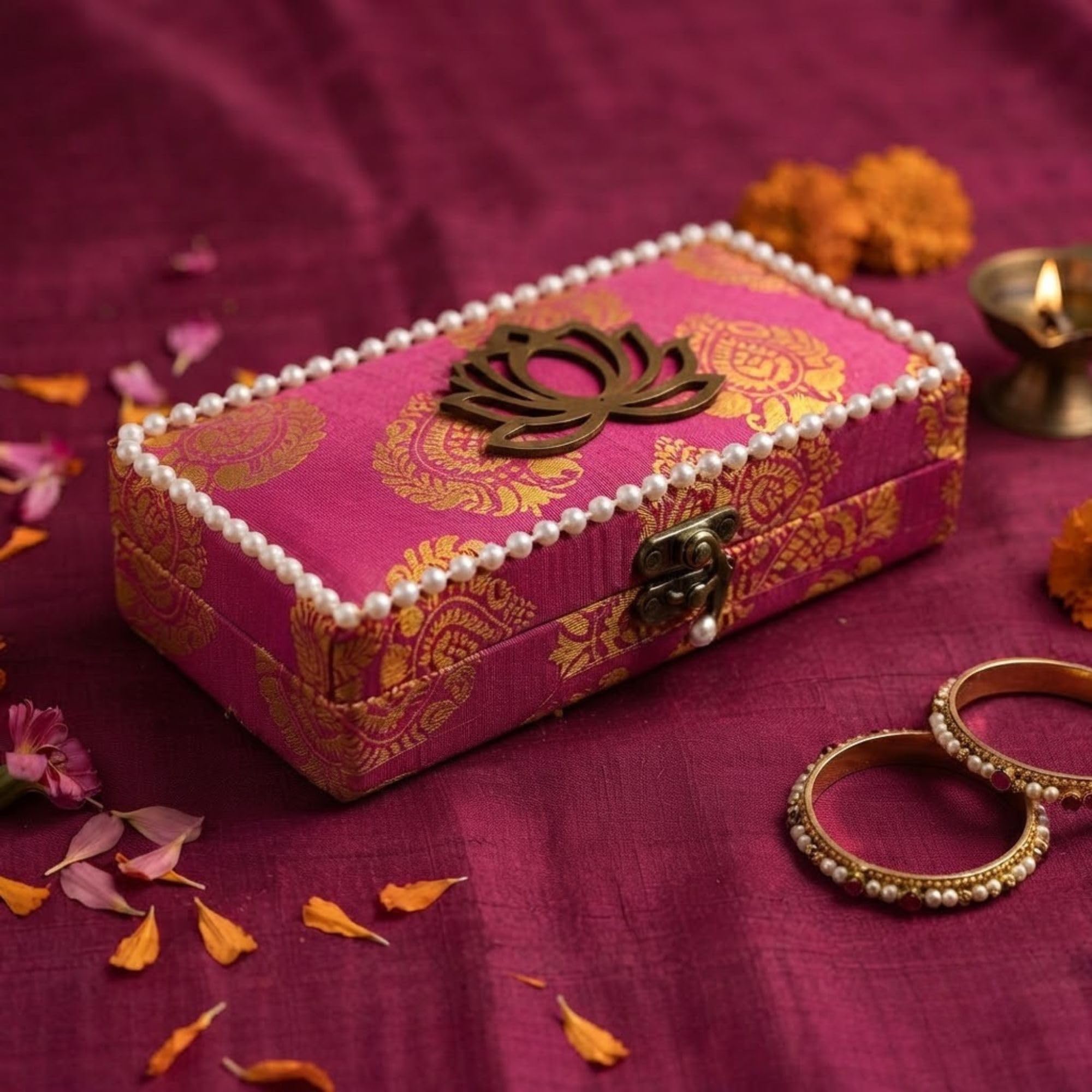 Gift Hamper lotus Box with Decorative Diya Holder Gift Compartment Handmade Festival Gift Box for Raksha Bandhan Diwali Bhai Dooj-image-23