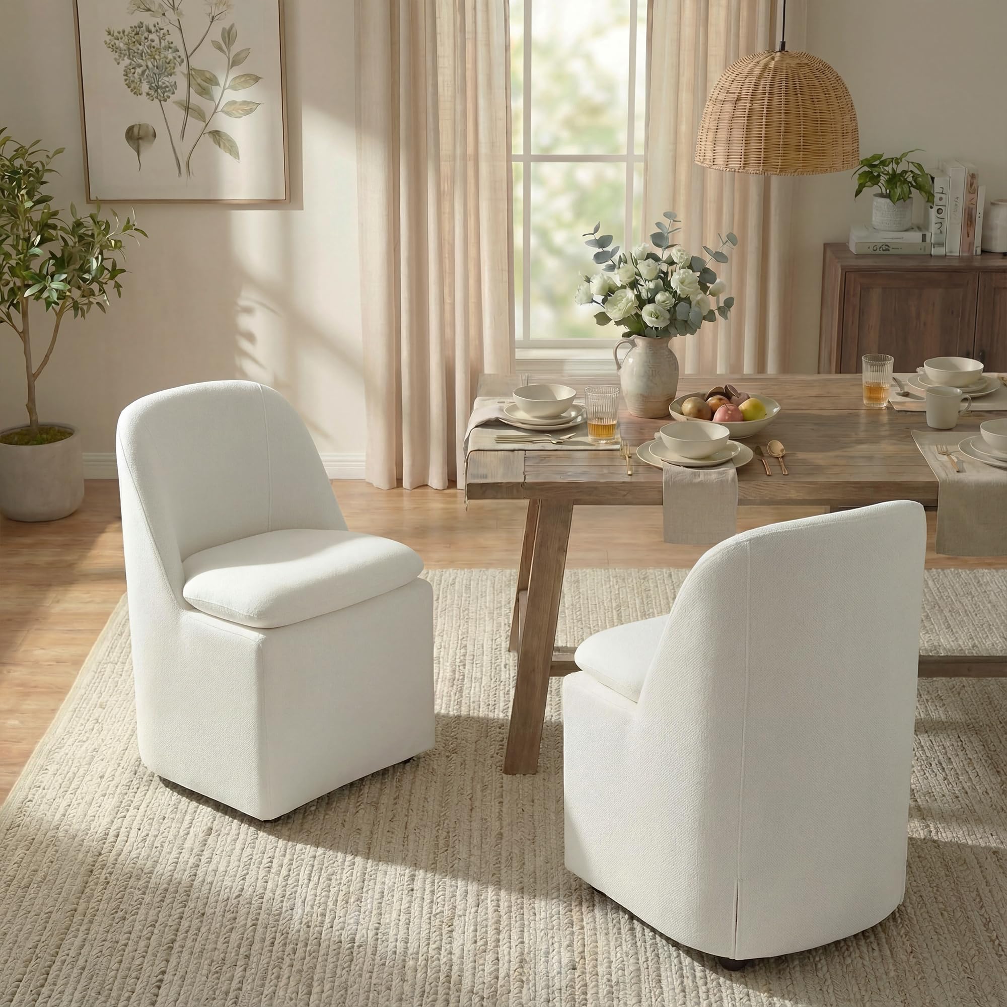 Photo 1 of ** two boxes** is KISLOT Upholstered Dining Chairs with Casters, Washable Cover Modern Dining Room Chairs with Thick Cushion & Sturdy Metal Frame for Kitchen, Living Room, Dressing Room, Beige Fabric, Set of 2