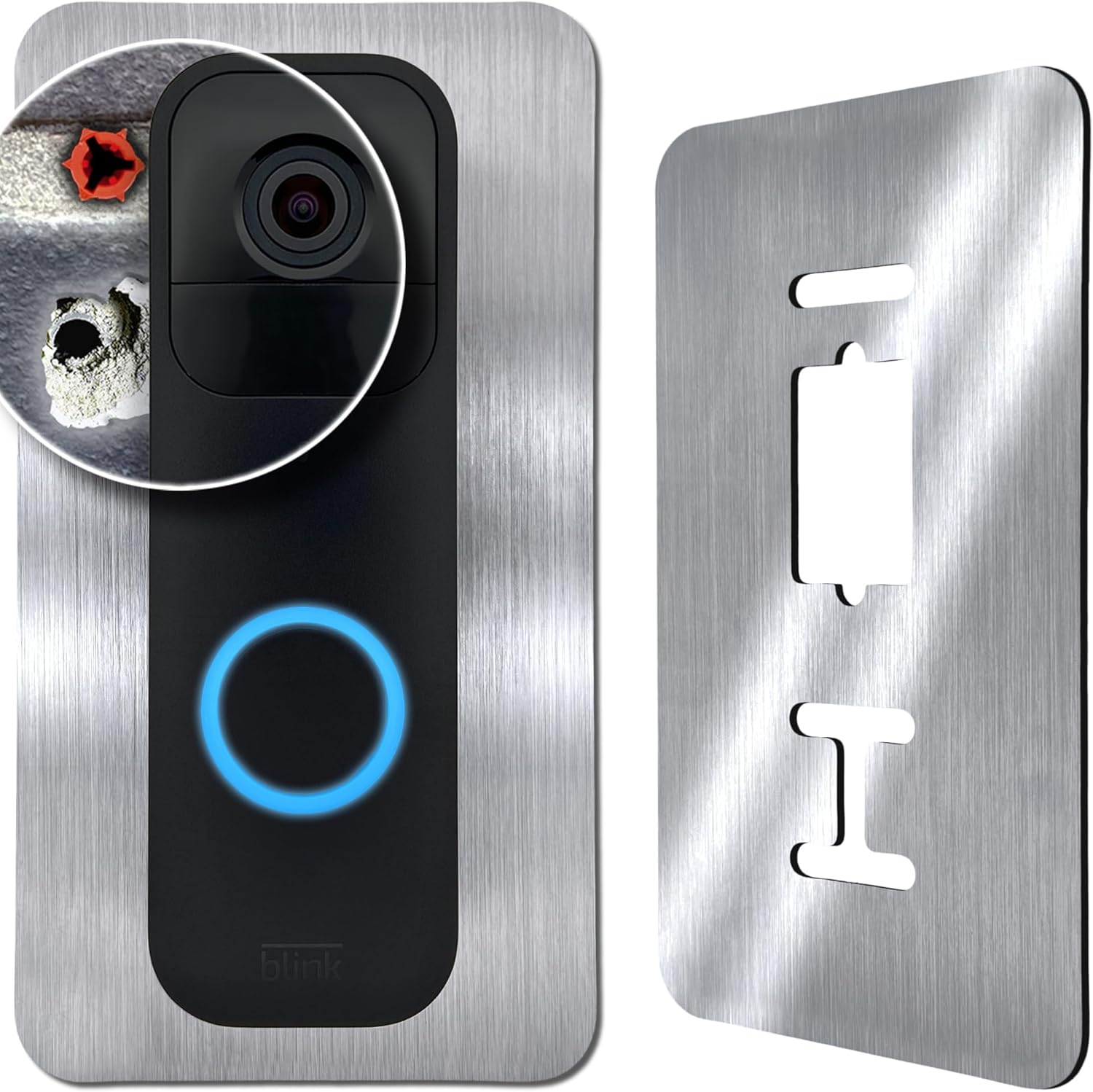 Stainless Steel Faceplate, Accessories for Blink Video Doorbell, Video Doorbell Bracket, Sign, Fixing, Wall Plate for Wireless Bell (Silvery T90)