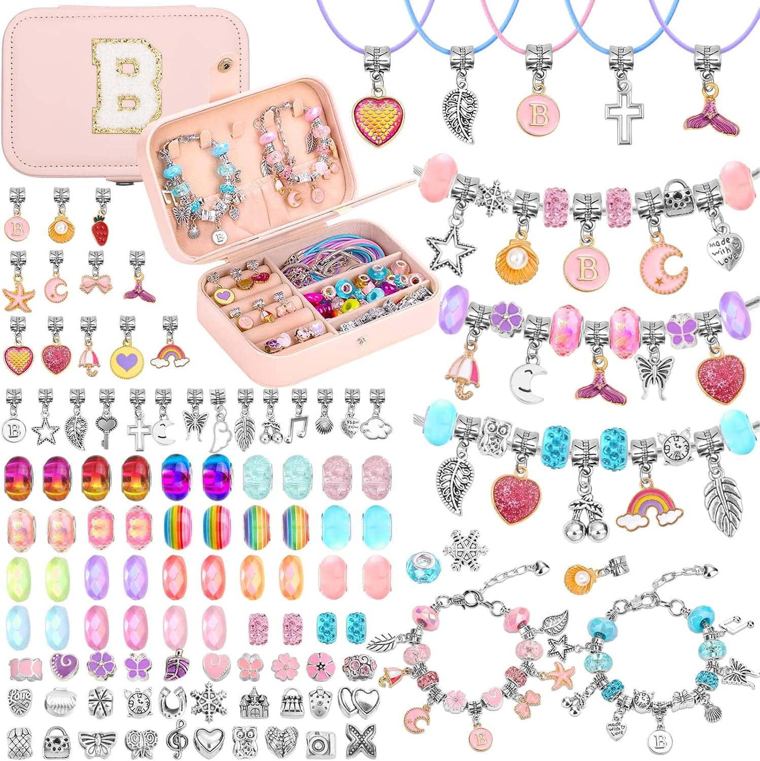 Billbotk Charm Bracelet Making Kit with Jewelry Box Charm Beads for Jewelry Making DIY Bracelet Craft Kit for Birthday Gifts Valentine Christmas