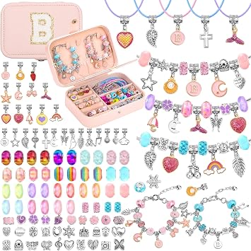 Billbotk Charm Bracelet Making Kit with Jewelry Box Charm Beads for Jewelry Making DIY Bracelet Craft Kit for Birthday Gifts Valentine Christmas