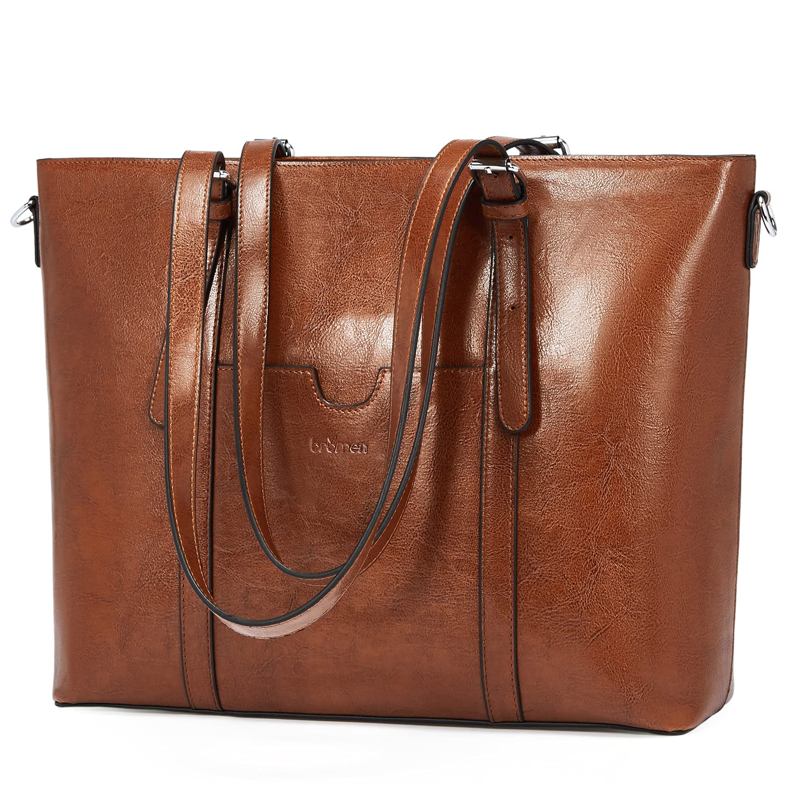 BROMEN Women Briefcase 15.6 inch Laptop Tote Bag Vintage Leather Handbags Shoulder Work Purses
