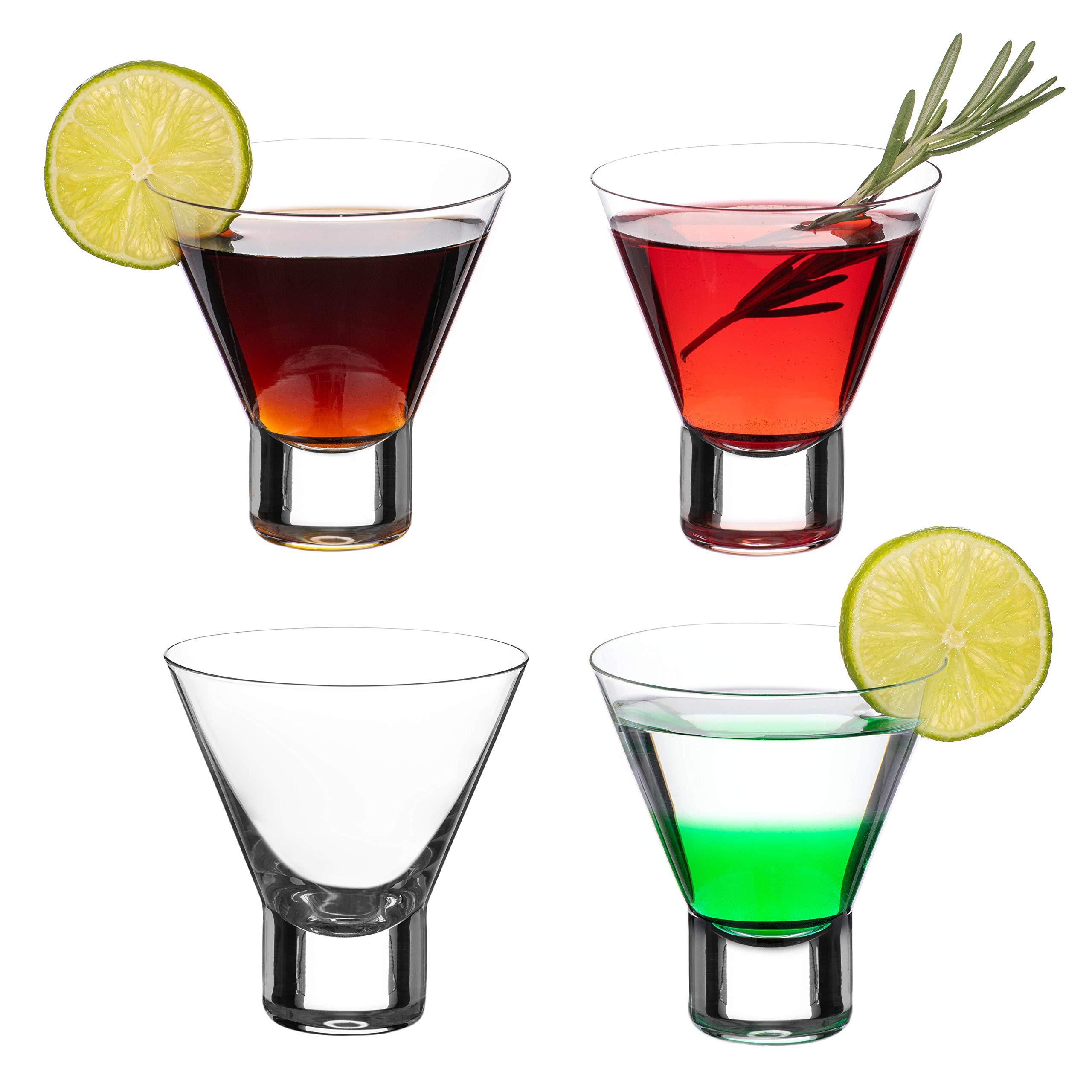 DIAMANTE Copas de Cóctel Martini - 4 Vasos Cortos de Cristal sin Tallo para Cóctel Martini Mojito Postre o Cuenco de Aperitivos- Colección 'Auris' – Juego de 4