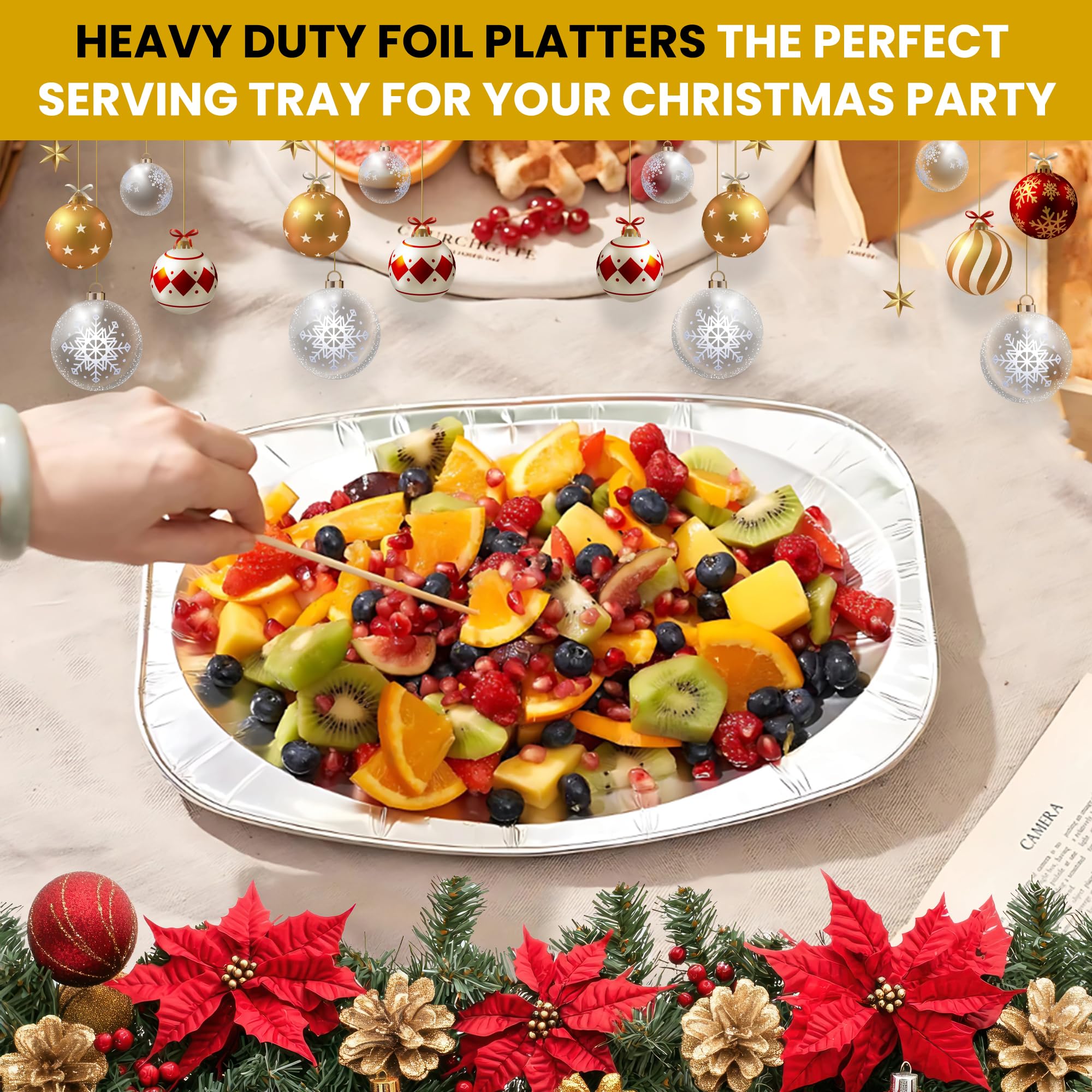 Superior Lot de 20 grands plateaux de service en aluminium réutilisables pour fêtes, buffets, barbecues, passent au four et au congélateur - 35 x 23 cm