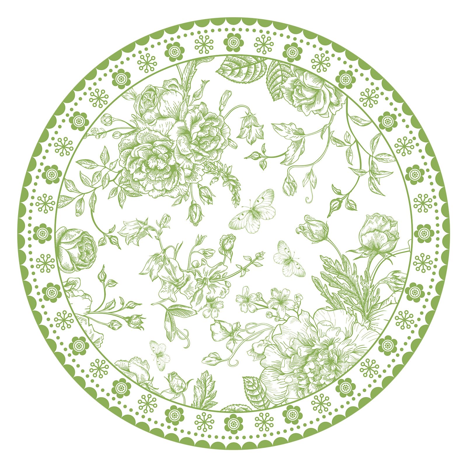 50 manteles individuales de papel floral verde de 14 pulgadas, manteles individuales redondos de chinoiserie con flores, desechables, decorativos, para mesa de comedor, banquetes, suministros de