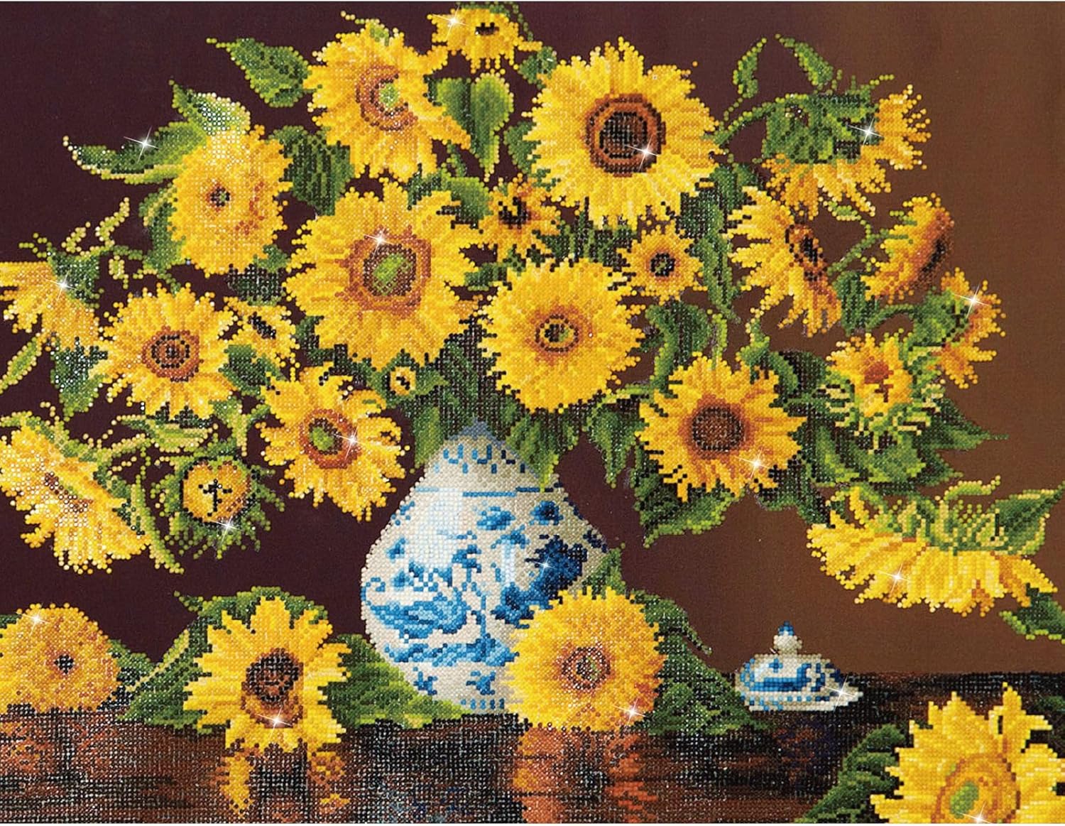DIAMOND DOTZ Sunflowers in a China Vase Floral Diamond Painting Kits for Adults - Diamond Art Kits a Relaxing Creative Craft Kit with Dotz Gems 22"x28"