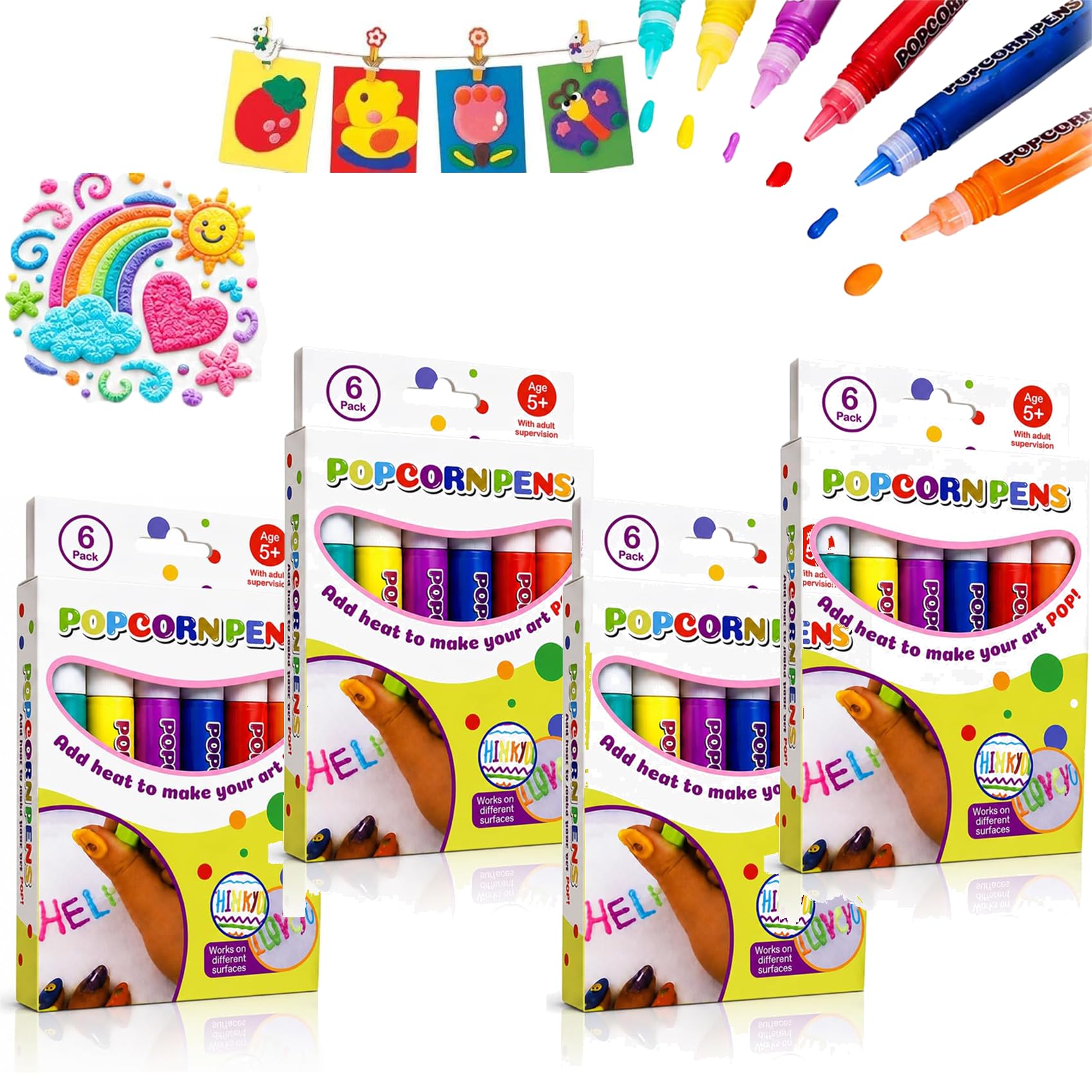 Popcorn Pens, Pack De 6/12 3D Bubble Pen,2027 Nouveau Stylo Pop Corn, Marqueurs CréAtifs Pour Les Cartes Et Dessins DéCoratifs (6 articles*4)