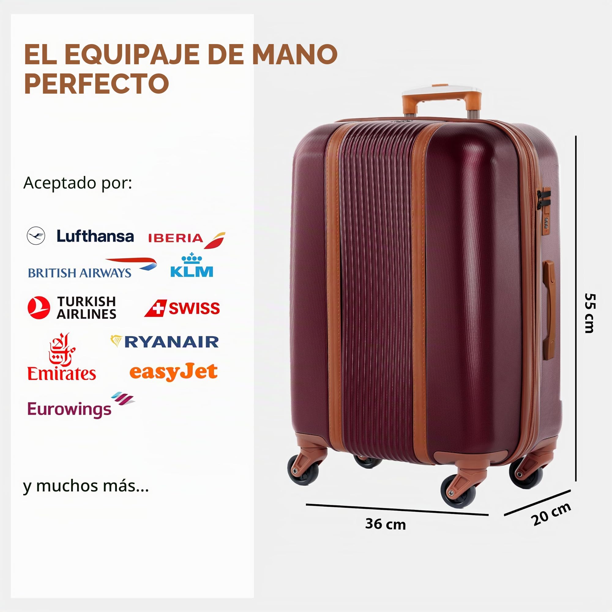 FERGÉ Maleta Cabina 55cm Milano Equipaje de Mano rigida Spinner - 4 Ruedas giratorias Rojo
