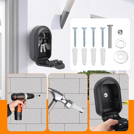 Wall Mount & Magnetic Key Lock Box with 4-Digit Combination Code - Black Heavy-Duty Key Lock Holder, Weatherproof Outdoor Hide-a-Key Box for Home, Car, Office (Universal Fit)