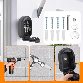 Wall Mount & Magnetic Key Lock Box with 4-Digit Combination Code - Black Heavy-Duty Key Lock Holder, Weatherproof Outdoor Hide-a-Key Box for Home, Car, Office (Universal Fit)