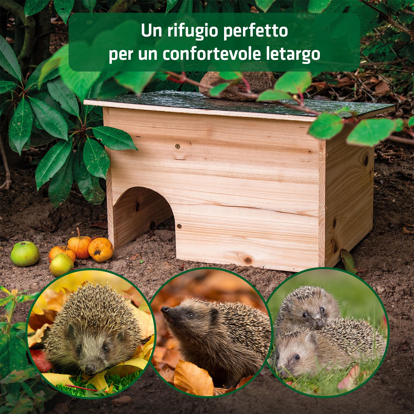 Gardigo® Casetta per Ricci - Kit in Legno | Tetto Resistente alle Intemperie | 48x29x38 cm | Riparo dai Predatori | Rifugio per Ricci per Giardino | Casetta per Piccoli Animali | Casetta Porcospini