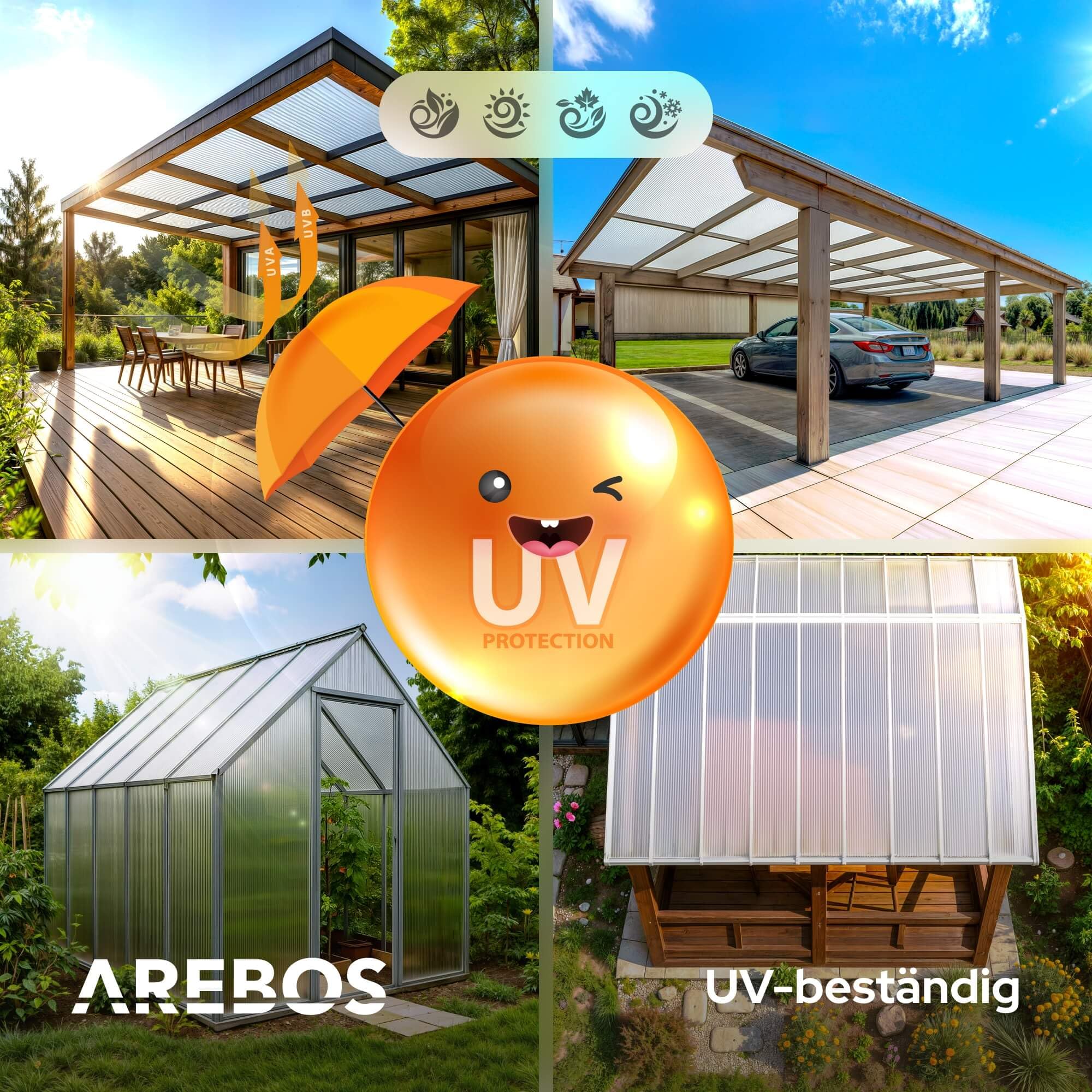 Arebos Doppelstegplatten 4mm Gewächshaus Platten | 14er Set 121x60,5 cm | Polycarbonat Hohlkammerplatten UV-beständig | Transparent Stegplatten | Carport Frühbeet Überdachung