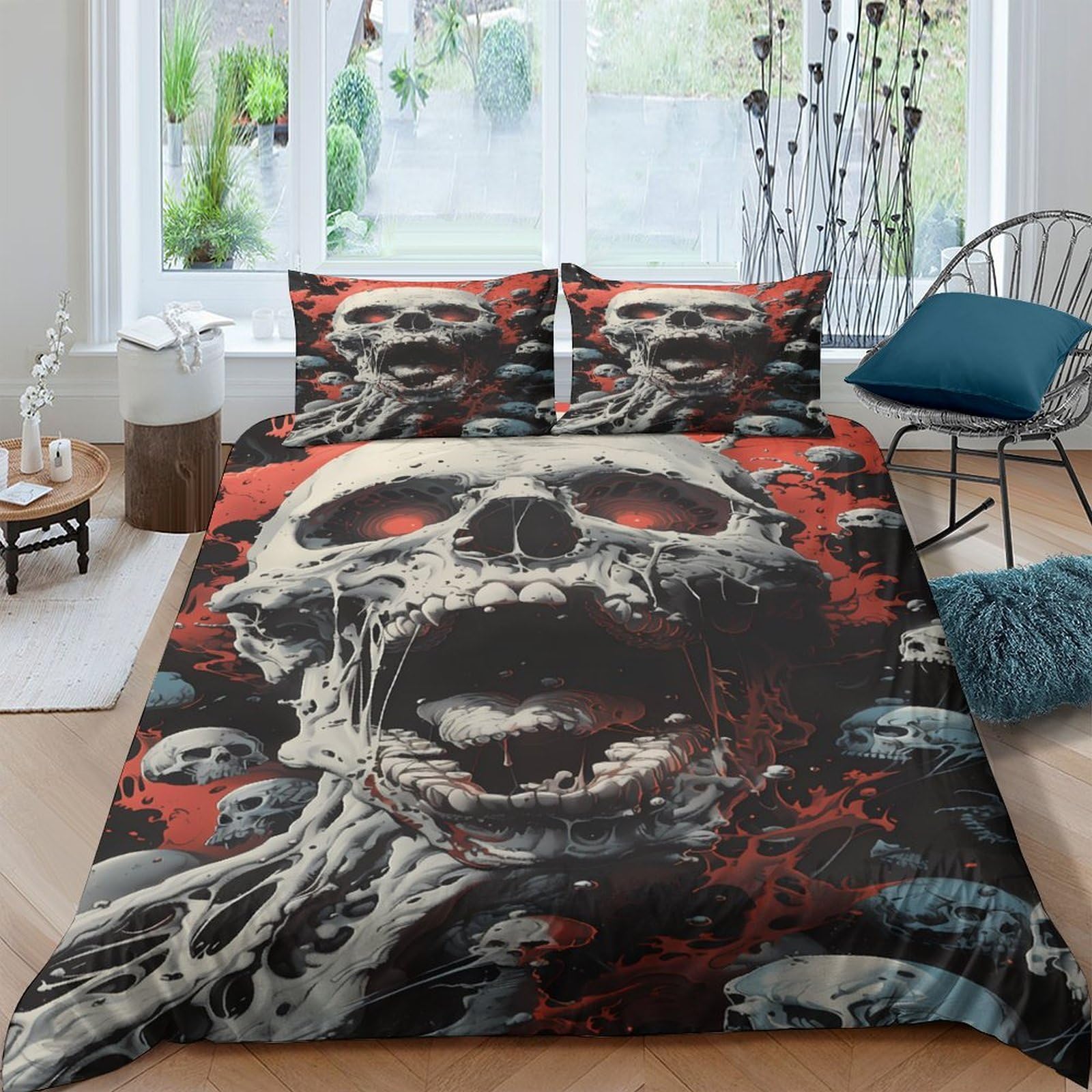 Ctjqhvkz Style-9 3D Printed Horror Skull Fitted Sheet Microfiber Soft Gothic Skeleton Bed Cover For Bedroom Living Room Decor Mattress Protection Single（135X200cm）