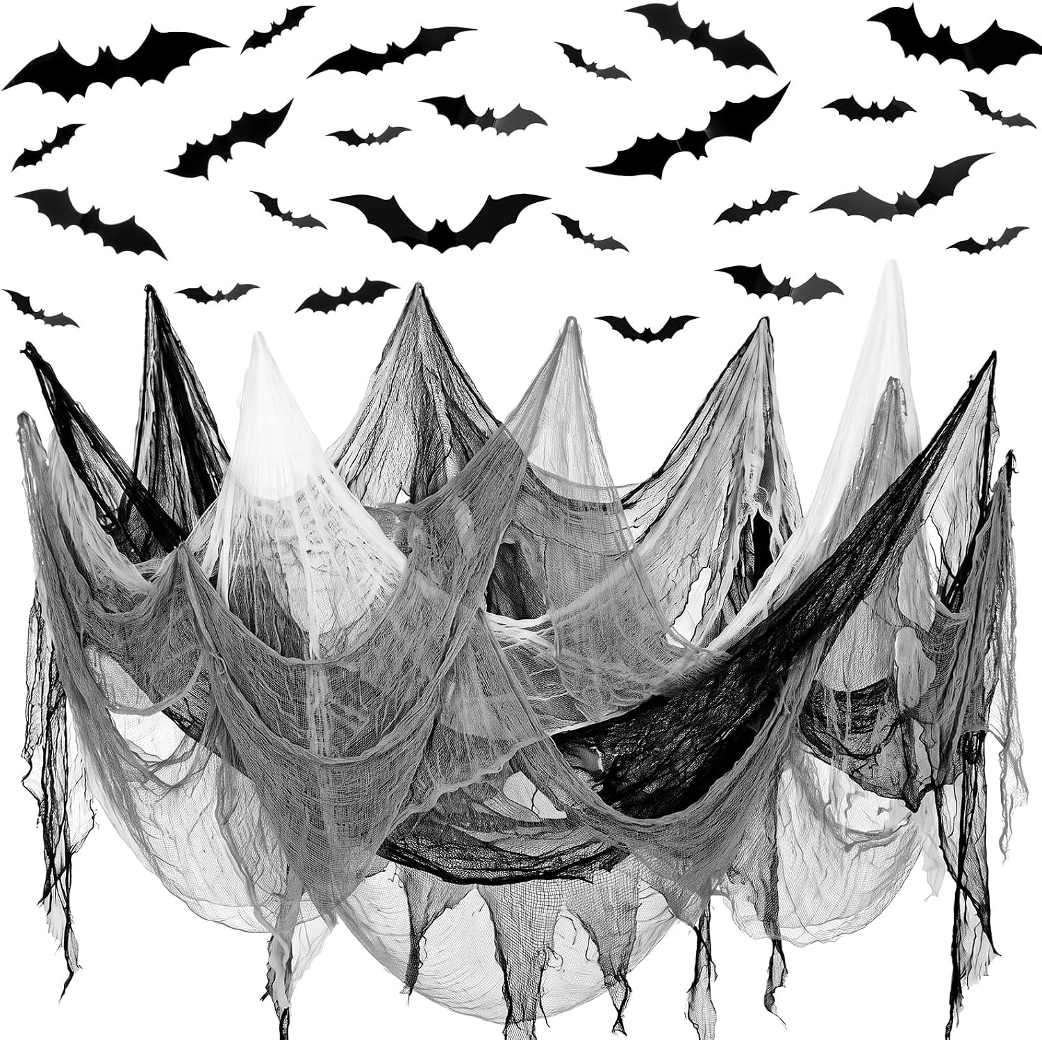 Halloween Creepy Cloth 100 Pcs 3D Bat Sticker, Black,White,Grey