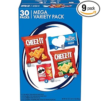 Kellogg's Cheez-It, Pringles & Rice Krispies Treats Snacks Mega Variety Pack, 30.1oz Box (30 Count)