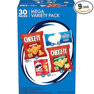 Kellogg's Cheez-It, Pringles & Rice Krispies Treats Snacks Mega Variety Pack, 30.1oz Box (30 Count)