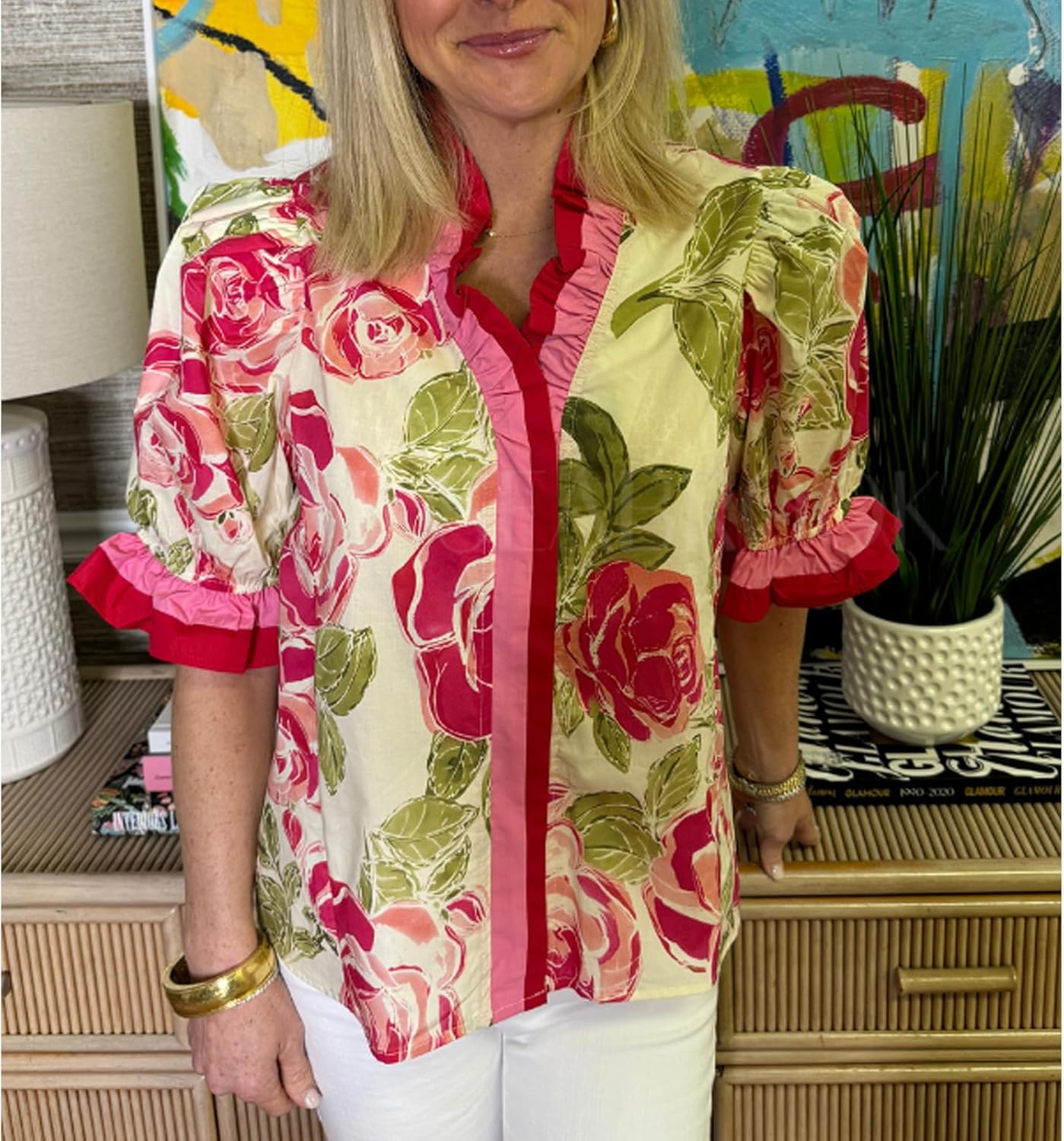 Amiblvowa Women Flutter Puff Sleeve Peplum Tops Y2K Boho Floral Ruffle Babydoll Blouse V Neck Cute Flowy Shirt Going Out Top - Image 2