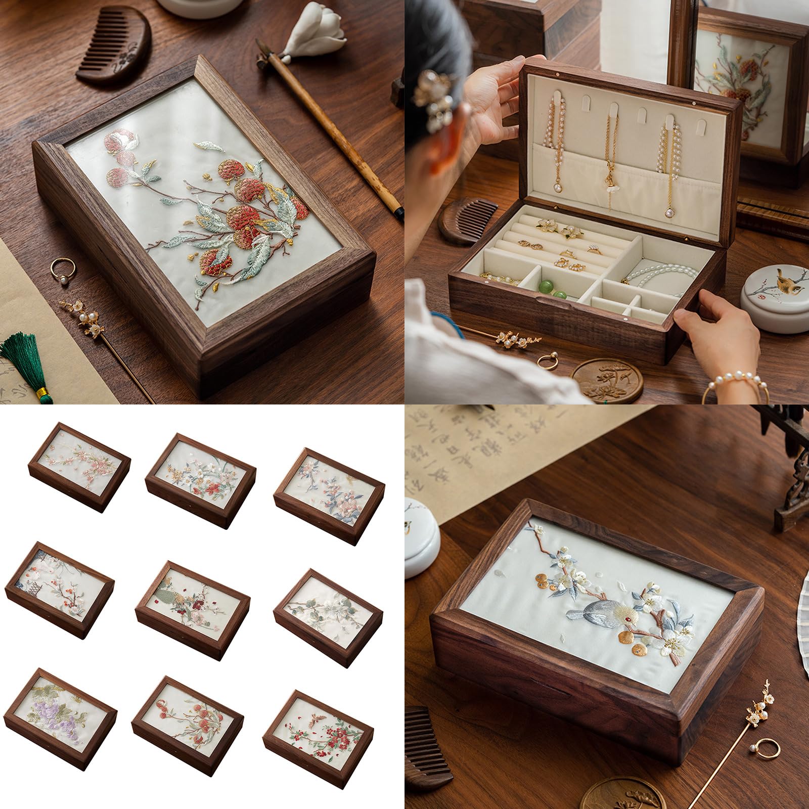 刺繍 アクセサリー木製ボックス 2個 Amazon｜SZYDD