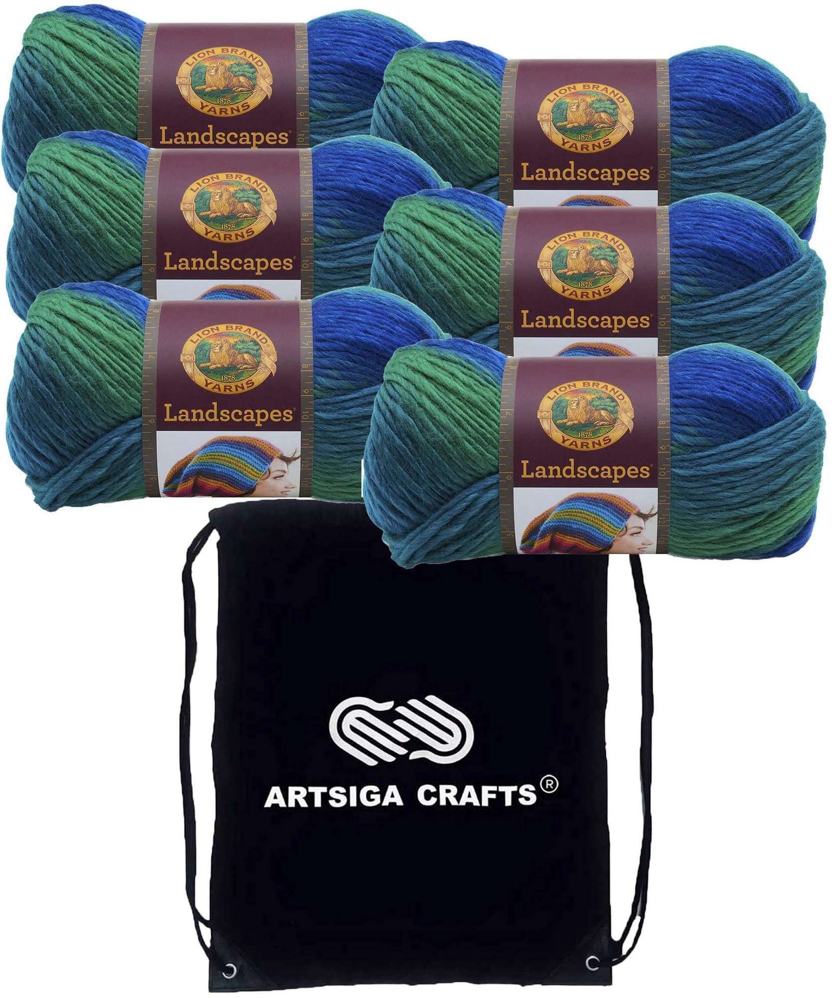 Fil de laine Lion Brand Landscapes Blue Lagoon 545-207, texture peignée premium lot de 6