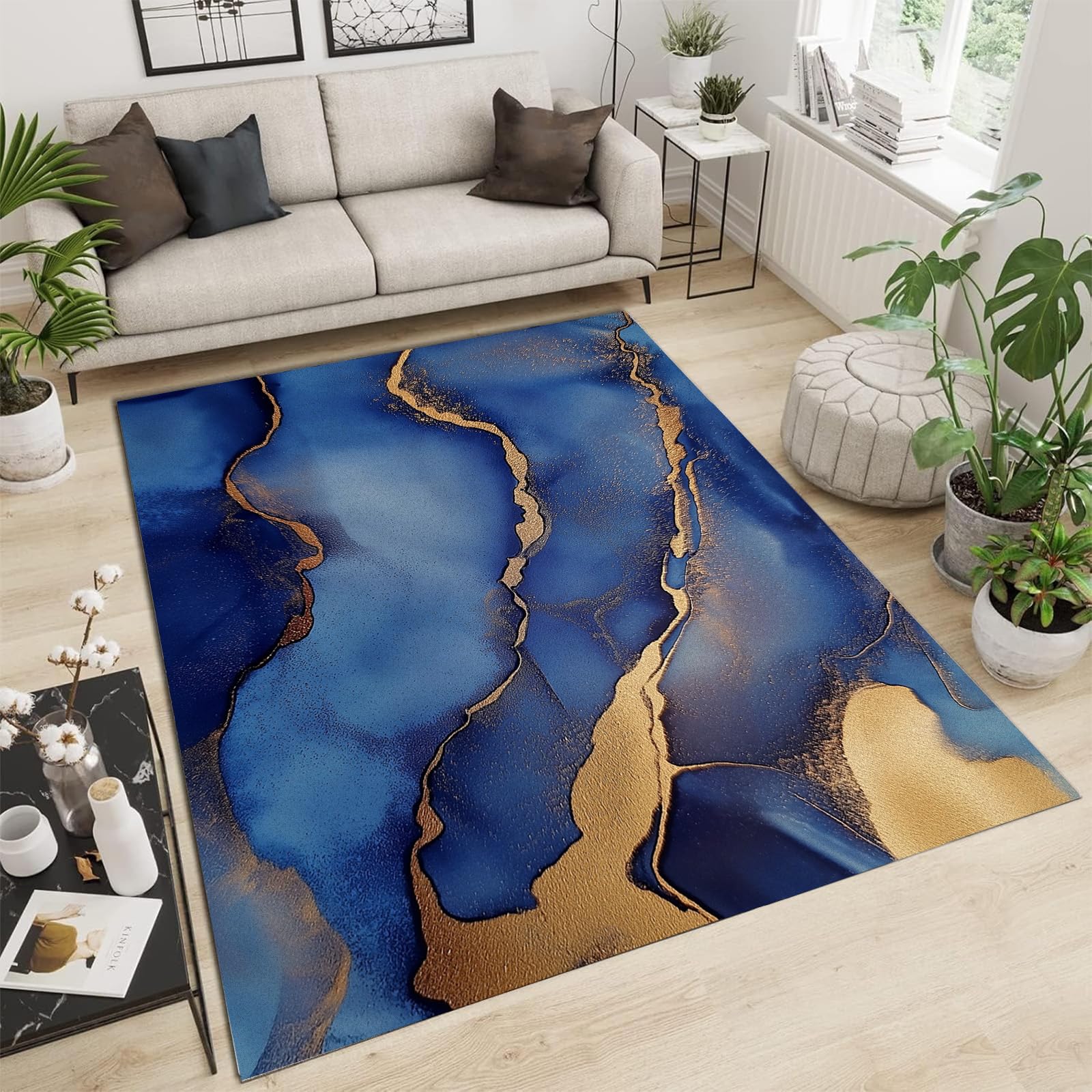 Tapis moderne marbre résistant et fin qui ne peluche pas pour salle à manger
