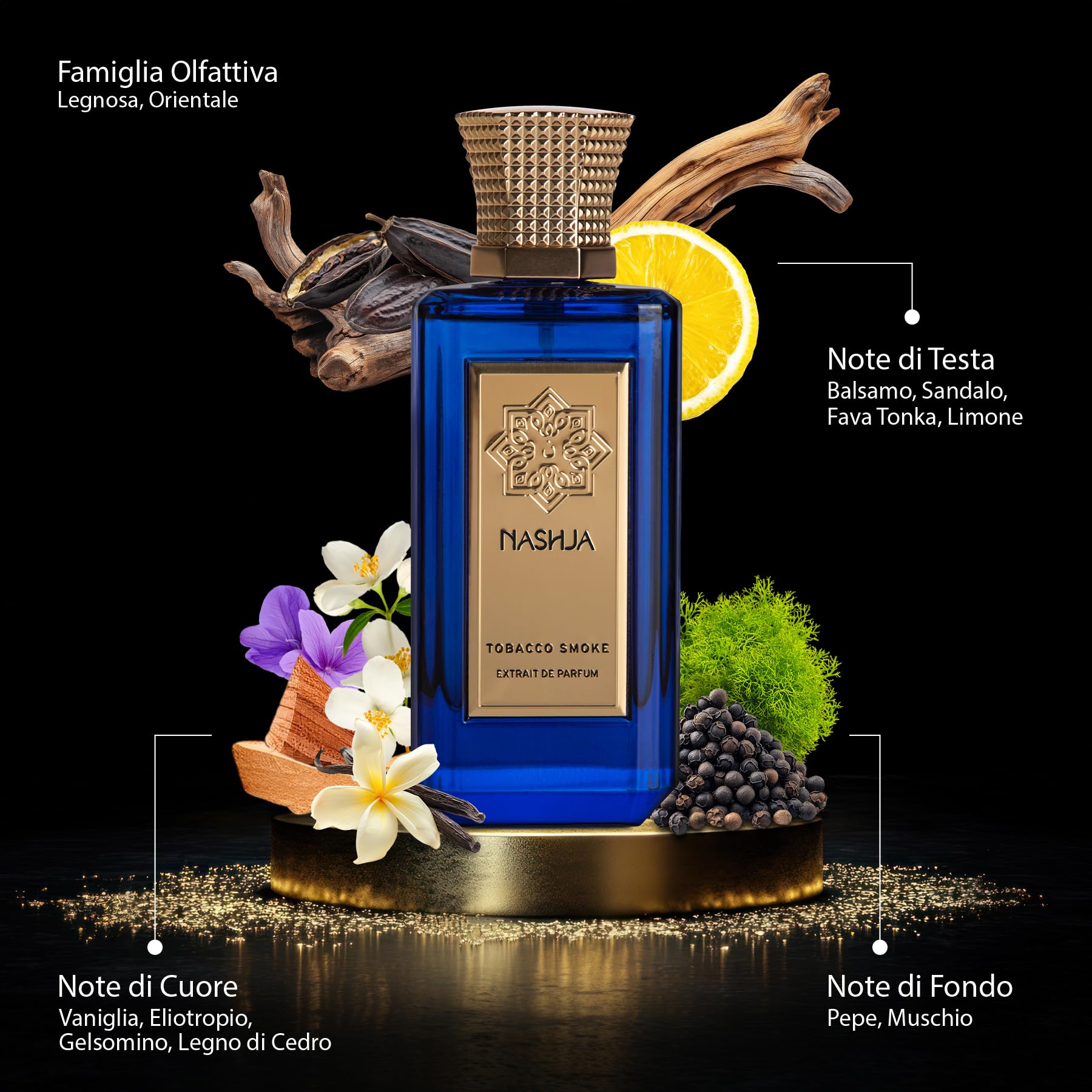 NASHJA Tobacco Smoke Extrait de Parfum 100 ml - Profumo Maschile Intenso e Seducente, Fragranza Legnosa e Orientale con Note di Tabacco, Vaniglia e Legni Nobili