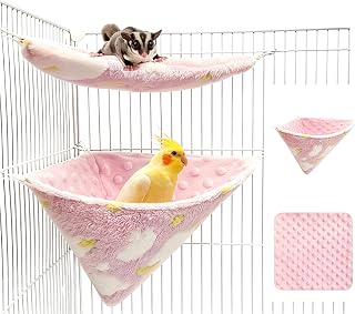2Pcs Guinea Pig Hammocks, Flannel Warm Sleep Bed, Small Pet Cage Nest Sleeping Hanging Hut for Squirrel Hamster Rat Chinchilla Parrot Sugar Glider Ferret-Pink