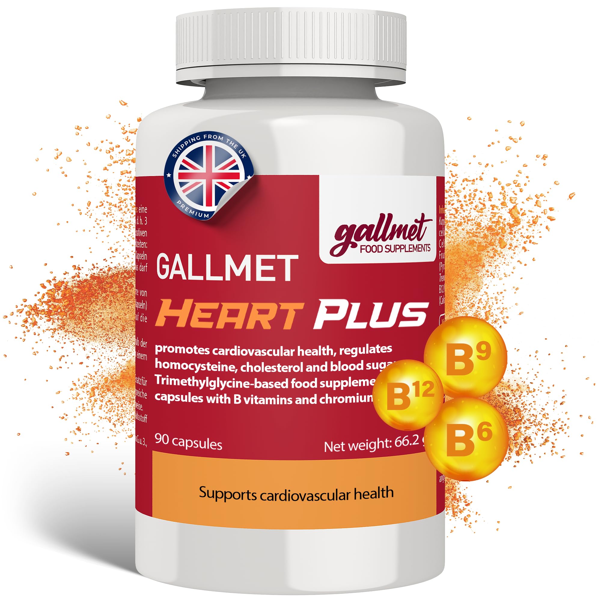 GALLMETHeart Plus 90 Capsules for Cardiovascular Health - Contributes Normal Levels of Homocysteine, Cholesterol and Blood Sugar, with Trimethylglycine (TMG), B Vitamins and Chromium