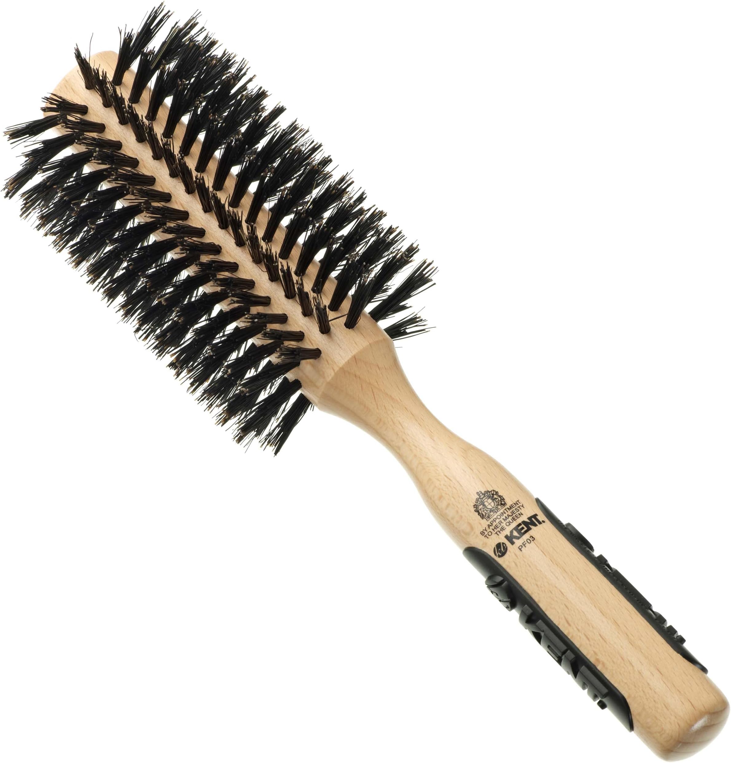 PF03 Round Boar Bristle Hair Brush with Nylon Bristle Mix, Round HairBrush for Blow Drying and Blowout, for Shoulder Length or Short Hair, Rubber Antifatigue Handle