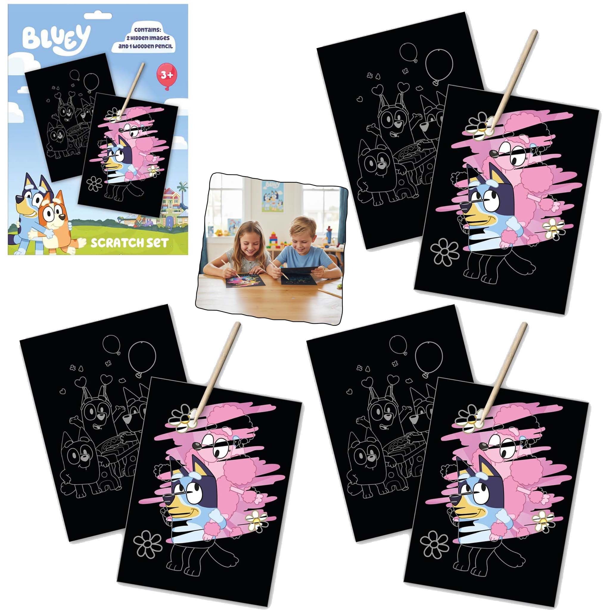 9Pcs Bluey Scratch Art Craft Set for Kids, Scratch Picture Art Kits with Wooden Stylus, 22.5x29.5cm Non-Toxic Scratch Paper Craft Toys, Creative Drawing Activity for Boys & Girls Age 3+ — image 1