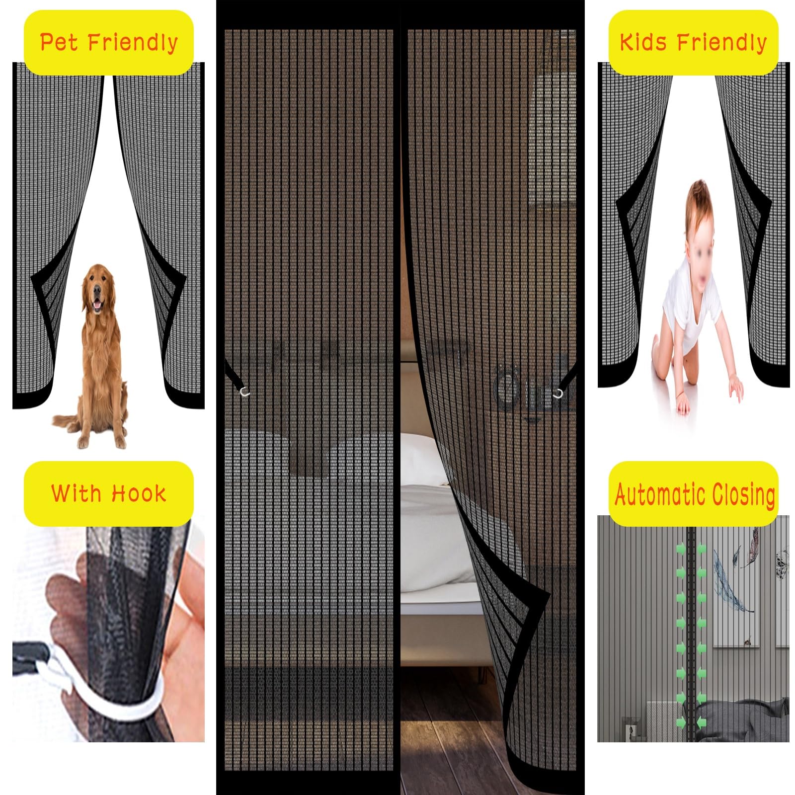 Zanzariera Magnetica Per Porte - 165x235 Cm, Con Strisce Adesive E Chiodi, Grigio, Anti-Zanzare E Insetti - Foto 12