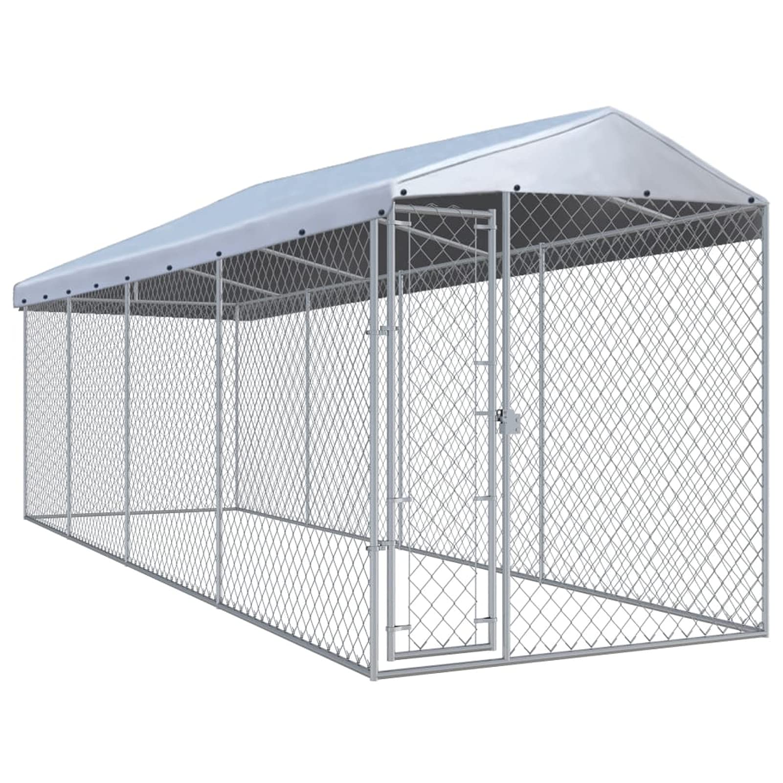 Festnjght Perrera de Exterior con Toldo Jaula para Perros Mascotas de Galvanizado con Cerradura para Jardín Patio 760x190x225 cm Plata