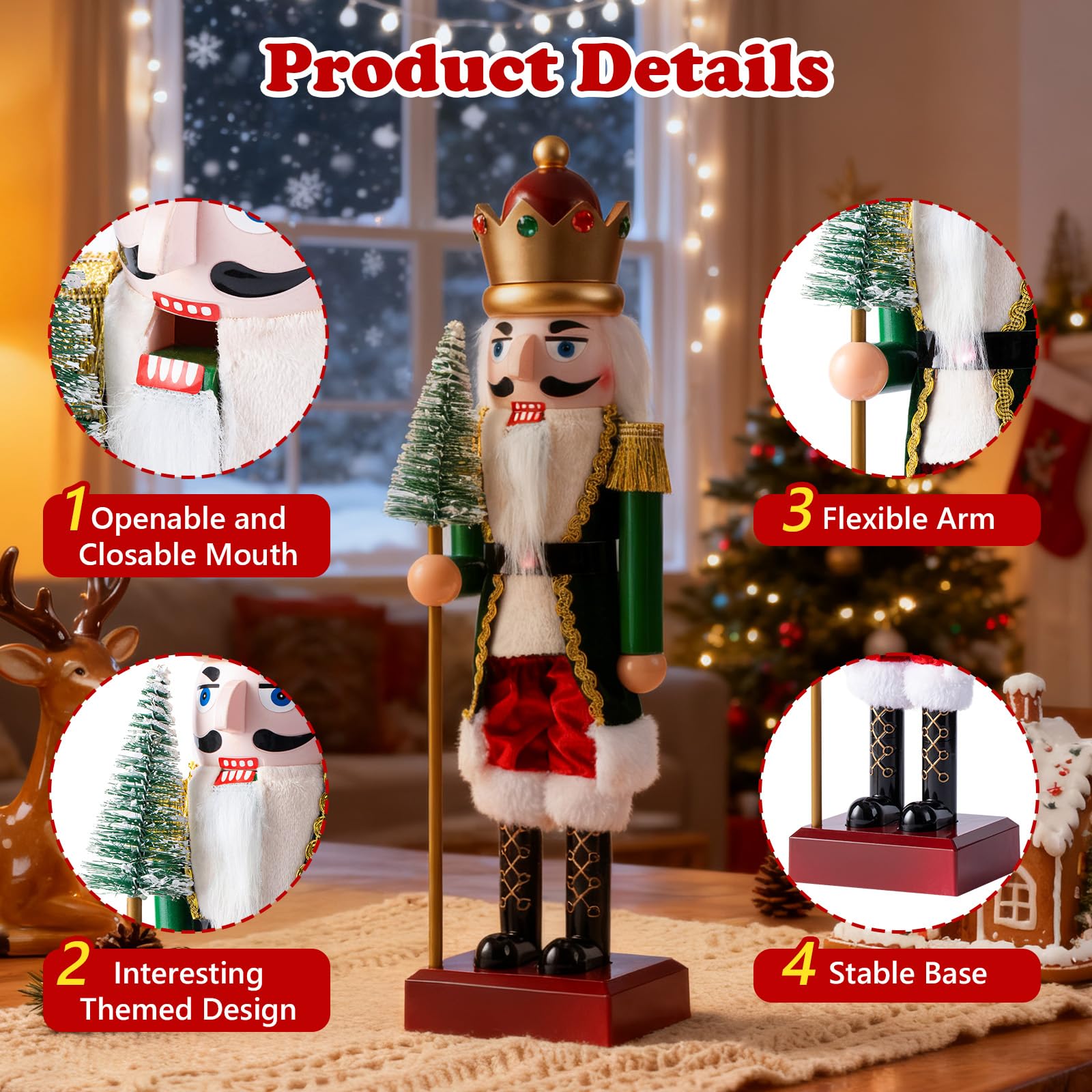 Soldatini Schiaccianoci di Natale, 38cm di Grandi Dimensioni Figure di Schiaccianoci di Natale con Luce LED e 10 Musiche Soldatini Schiacciano in Plastica per la Tradizione Regalo di Natal