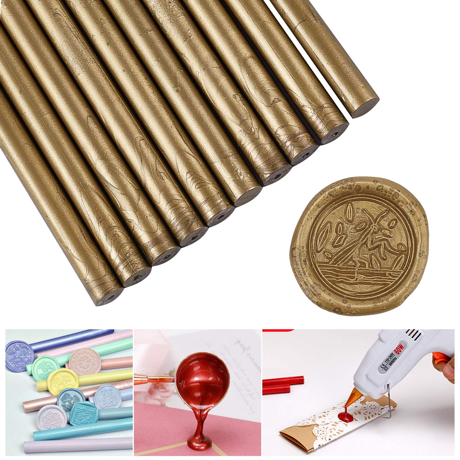 CRASPIRE 20 Stück Klebepistole Siegel Wachsstifte 11mm Für Vintage Wachs Siegelstempel Und Brief Einladungskarten Weinflasche Geschenkpaket Dekoration (Bronze)
