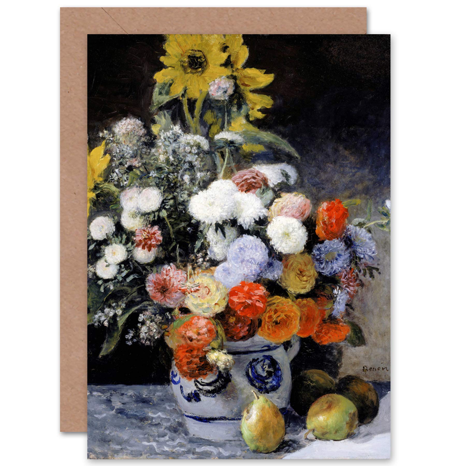 Artery8 Renoir Mixed Flowers In Earthenware Pot Greeting Card