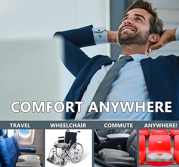 Experience instant relief from back pain and sciatica with the Rubber Velour Seat Cushion. Its ergonomic design not only provides maximum support and comfort but also reduces pressure on the coccyx/tailbone, promoting healthy posture. If you're suffering from lower back problems or sitting pain due to sciatica, herniated discs, tailbone injuries, pregnancy, hip pain, or hemorrhoids, this seat cushion is your ultimate solution. Suitable for office chairs, desk chairs, kitchen seats, car seats, airplanes, rocking chairs, and wheelchairs, it is the perfect companion for the office, driving, and traveling. Although it may not work for all conditions or completely eliminate all pain symptoms, it is specifically designed to assist in relieving pain while sitting.