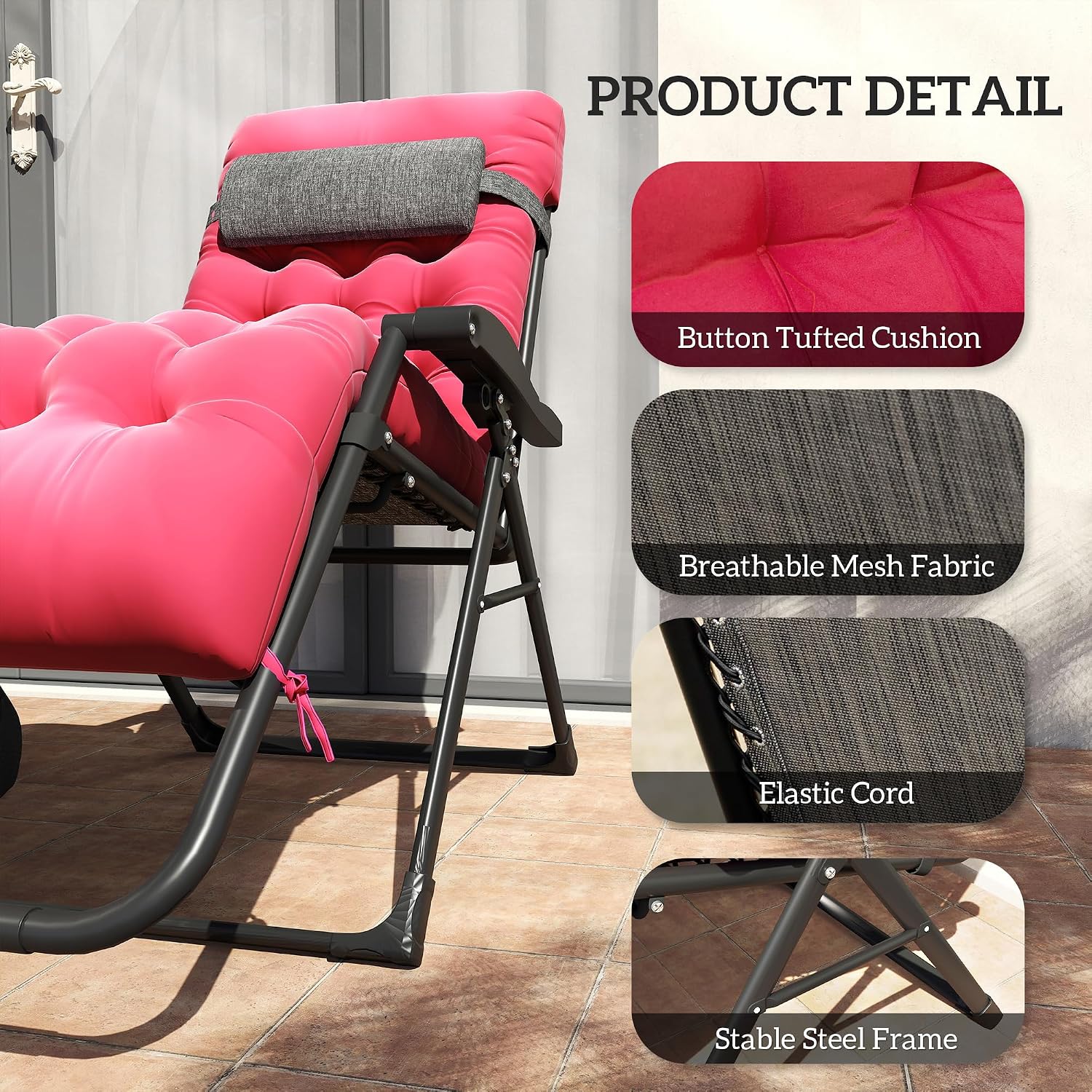 Outsunny Zero Gravity Chair, Folding Reclining Lounge Chair with Padded Cushion, Side Tray for Indoor and Outdoor, Supports up to 264 lbs, Red