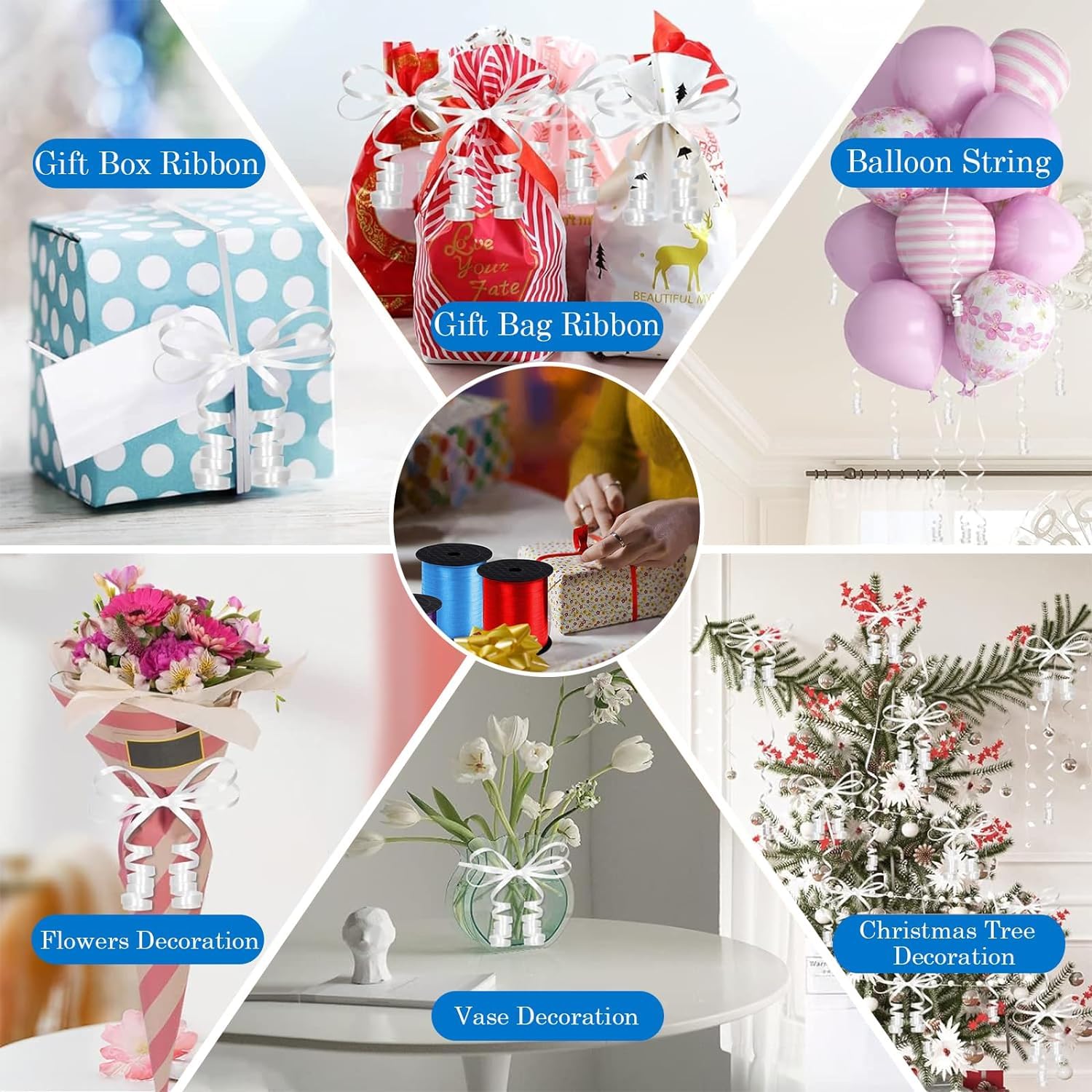 Ruban Argent Ballon,Ficelle pour Ballons,500 Yard Cadeau Rubans Brillant Curling,Fil Ballons Anniversaire pour Décoratif Cadeau Accessoire de Décoration & Bricolage Et Ballon Mariage Anniversaire